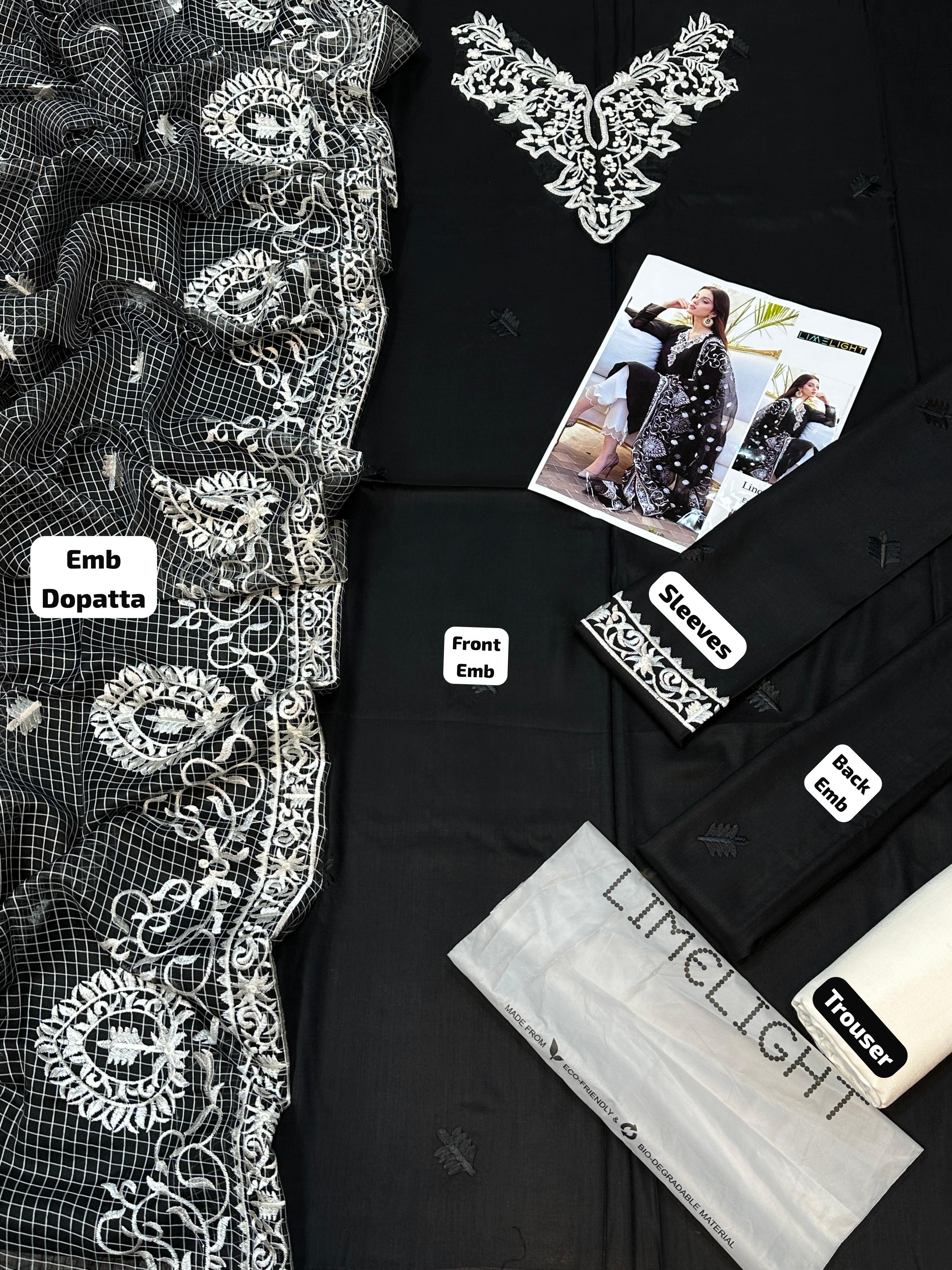 Linen embroidered unstitched 3 piece dress