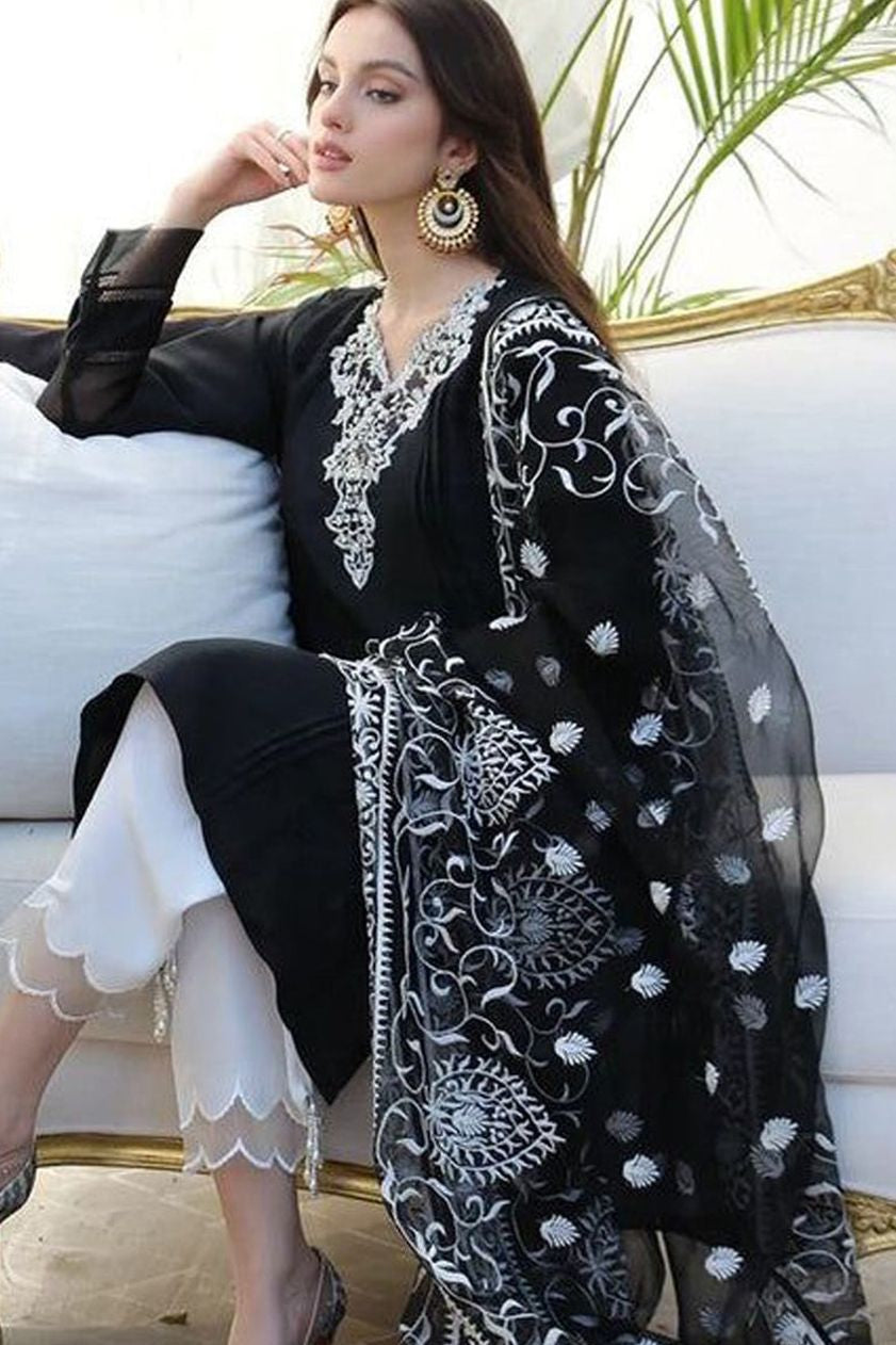 Linen embroidered unstitched 3 piece dress