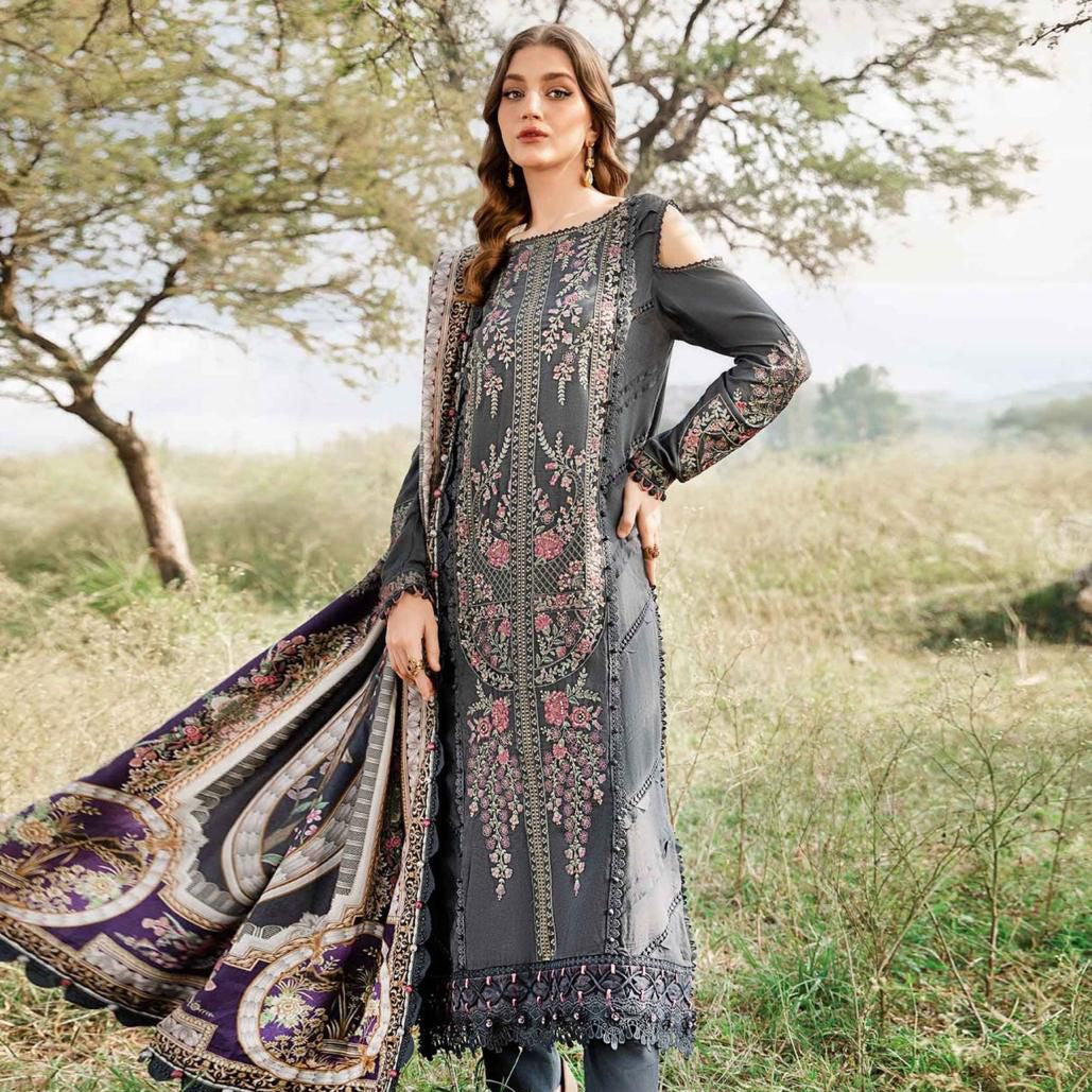 Dhanak embroidered  unstitched 3 piece dress