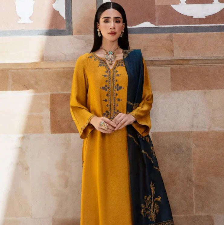 Dhanak embroidered unstitched 3 piece dress