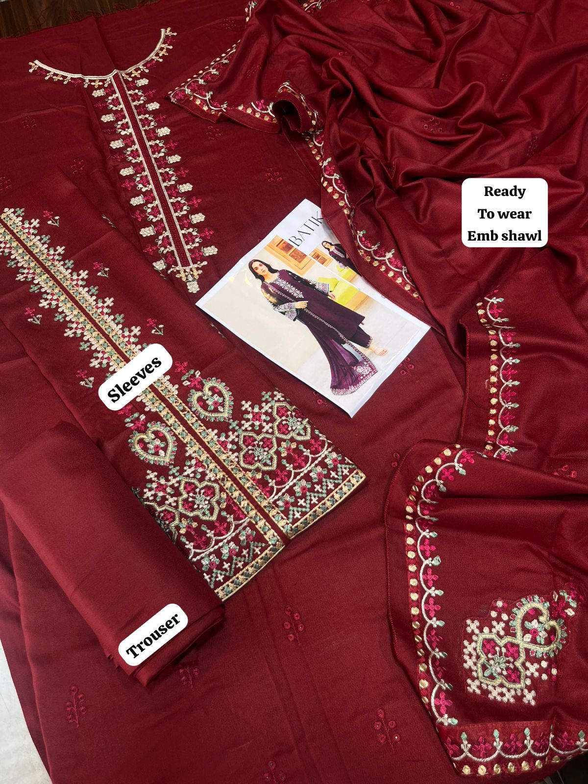 Dhanak embroidered unstitched 3 piece dress