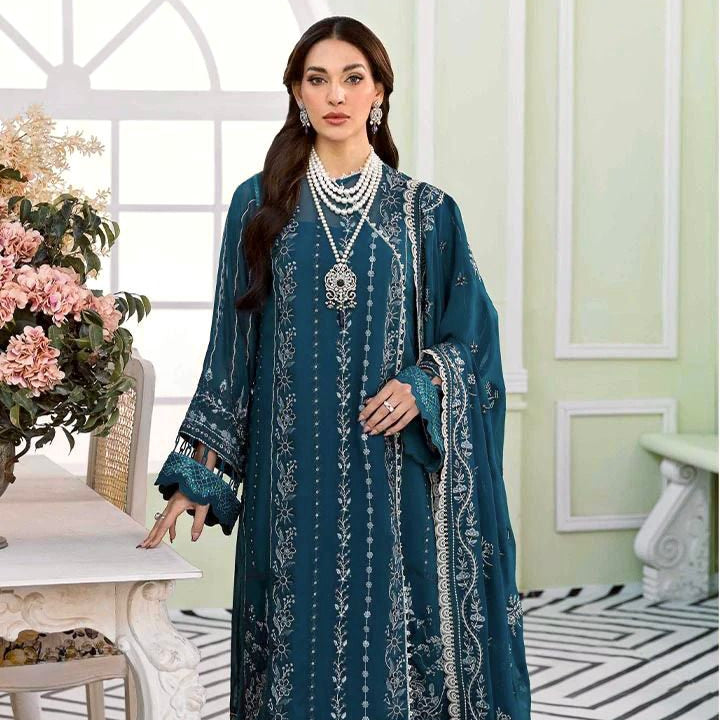 Dhanak embroidered unstitched 3 piece dress