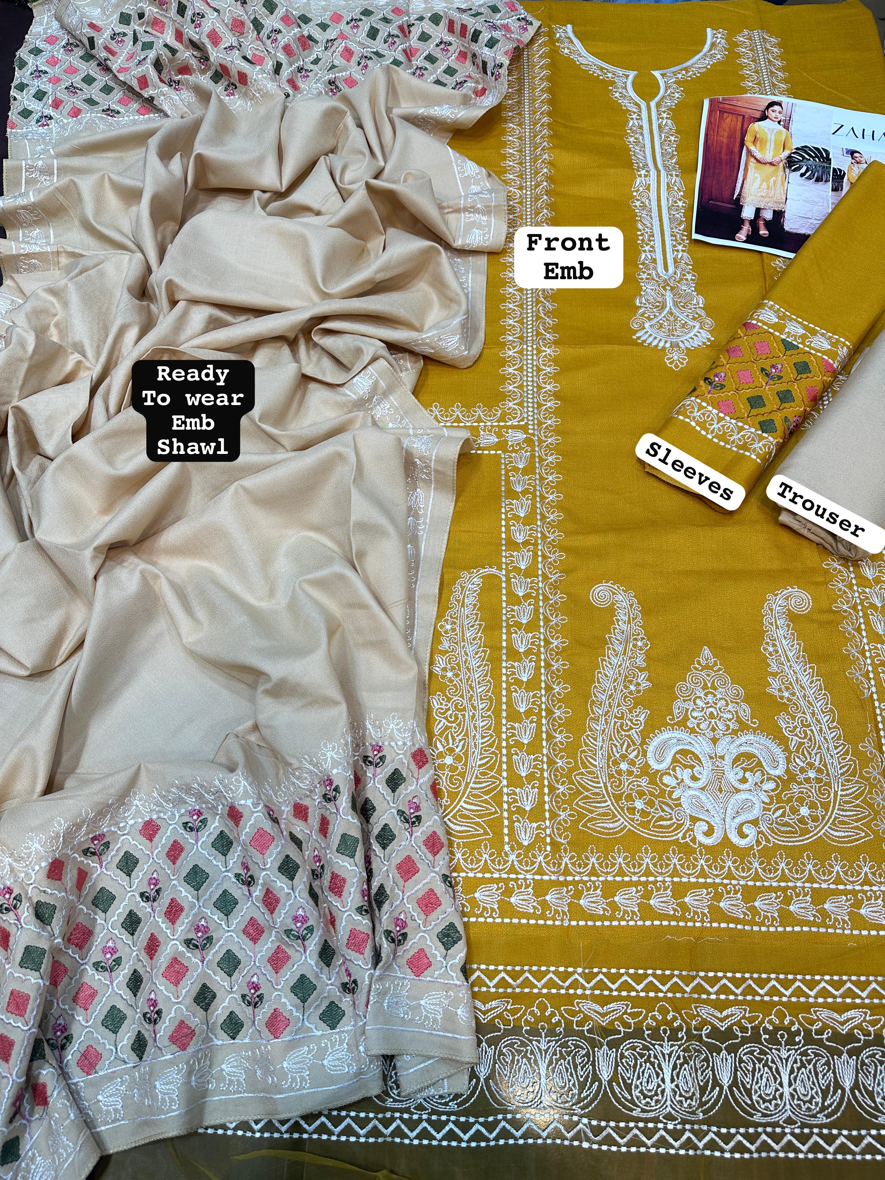 Dhanak embroidered  unstitched 3 piece dress