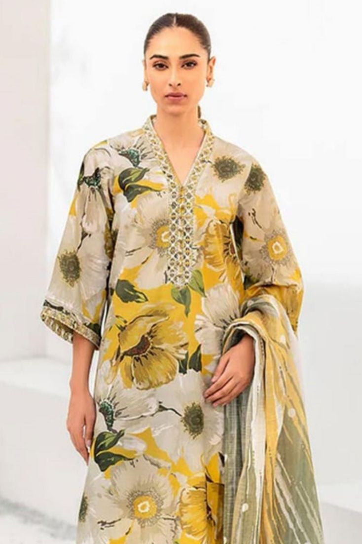 Karandi printed unstitched 3 piece dress