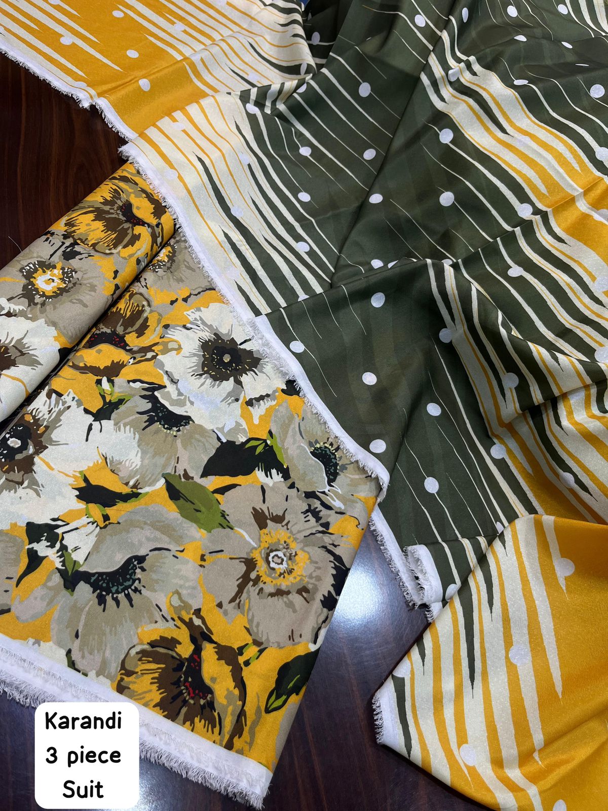 Karandi printed unstitched 3 piece dress