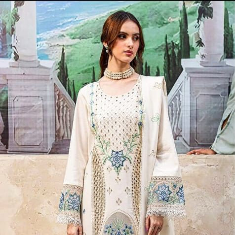 Dhanak embroidered unstitched 3 piece dress