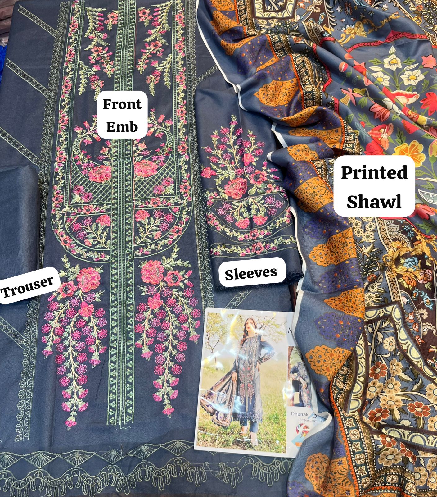 Dhanak embroidered unstitched 3 piece dress