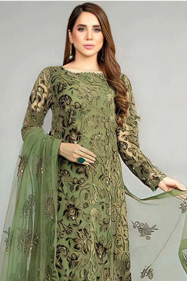 Dhanak embroidered unstitched 3 piece dress