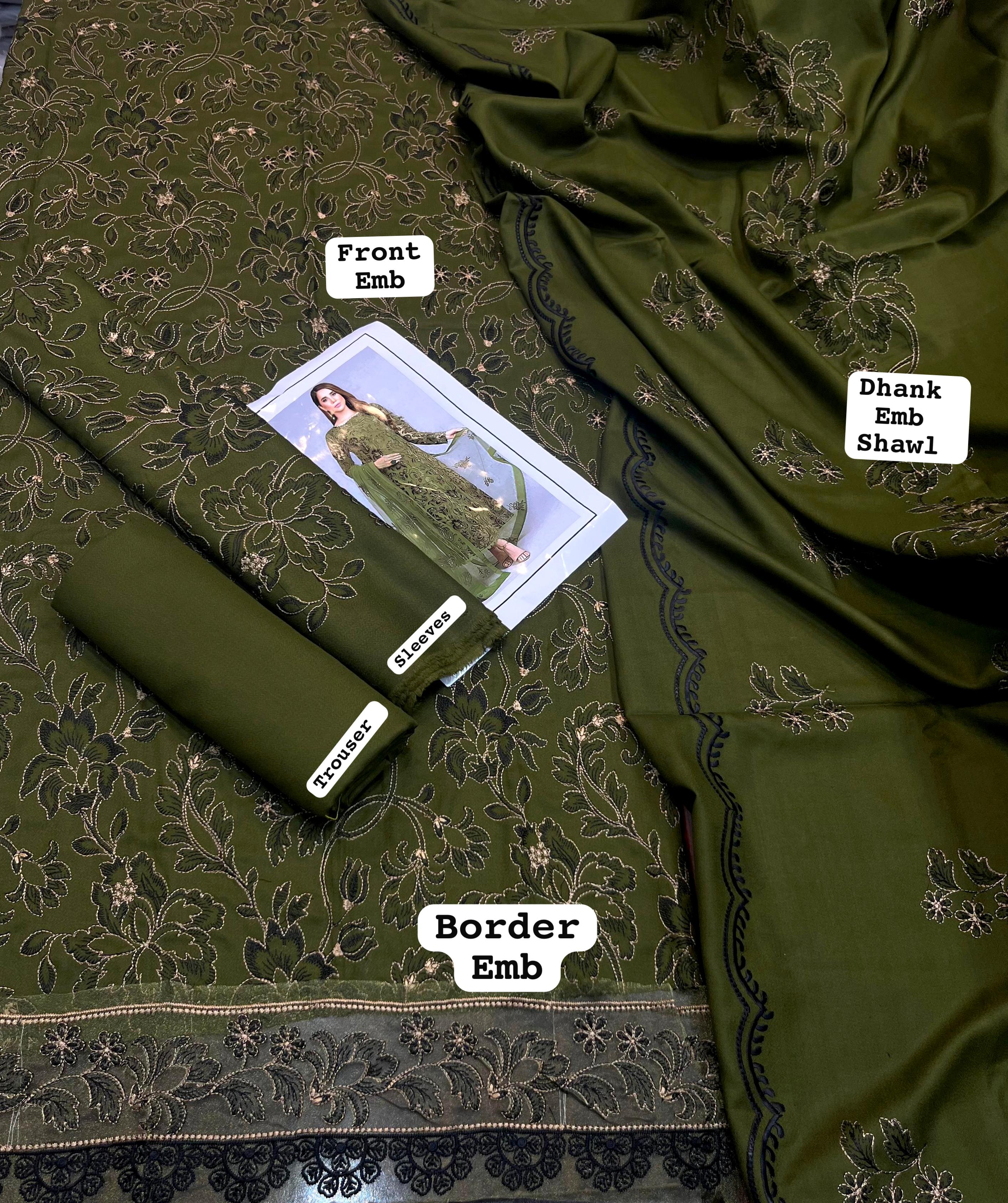 Dhanak embroidered unstitched 3 piece dress