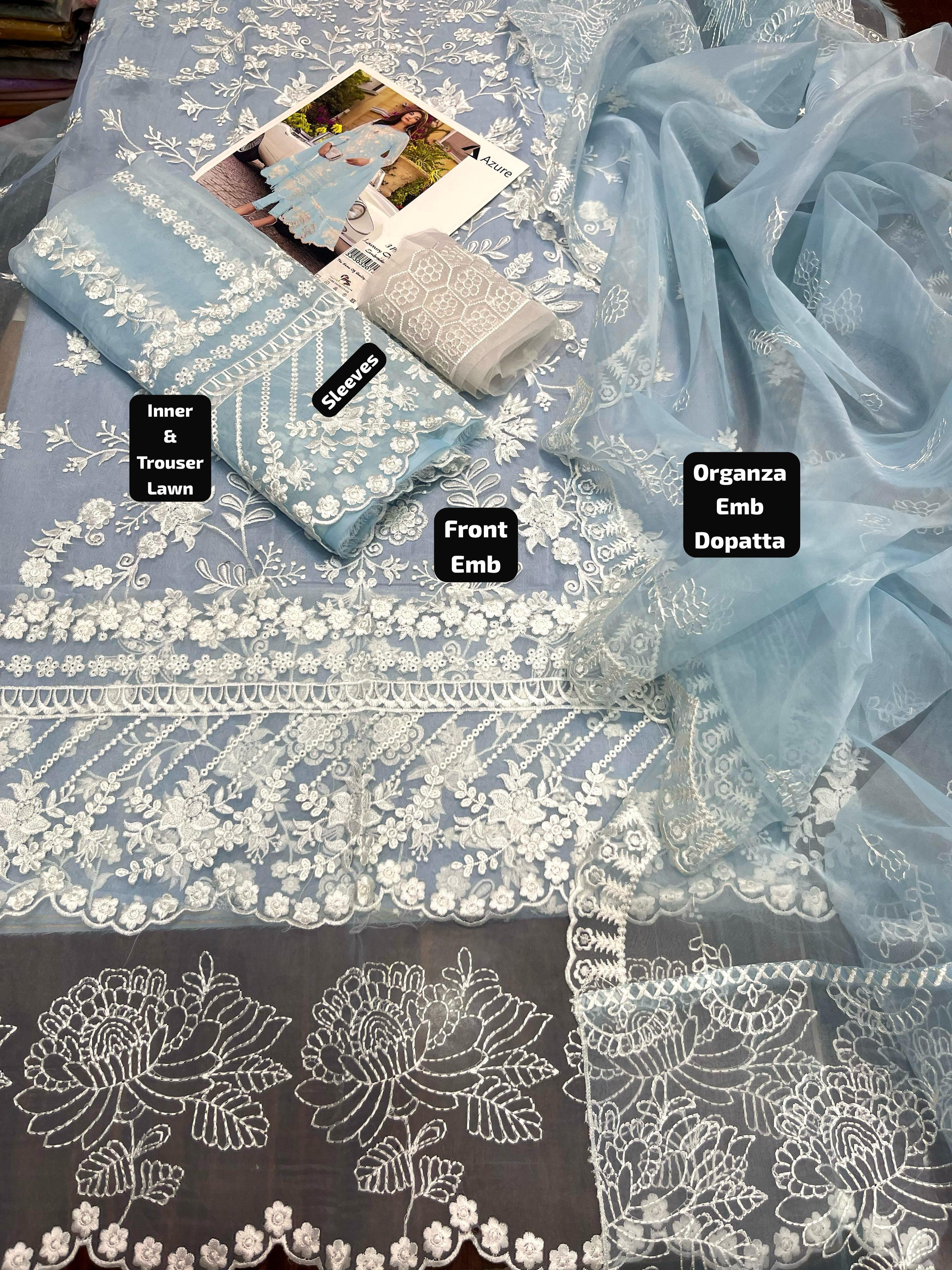 Lawn embroidered unstitched 3 piece dress