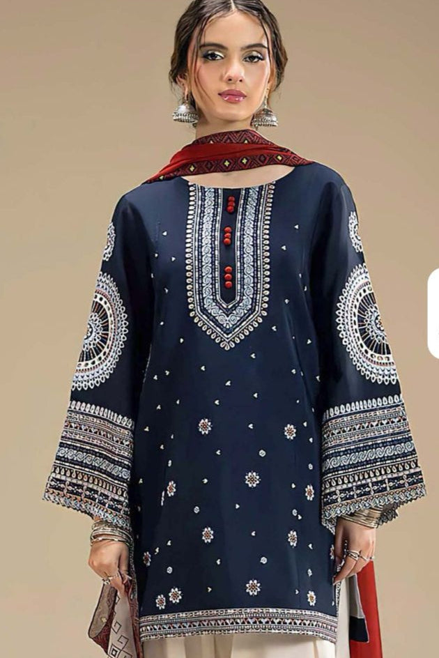 Lawn embroidered unstitched 3 piece dress