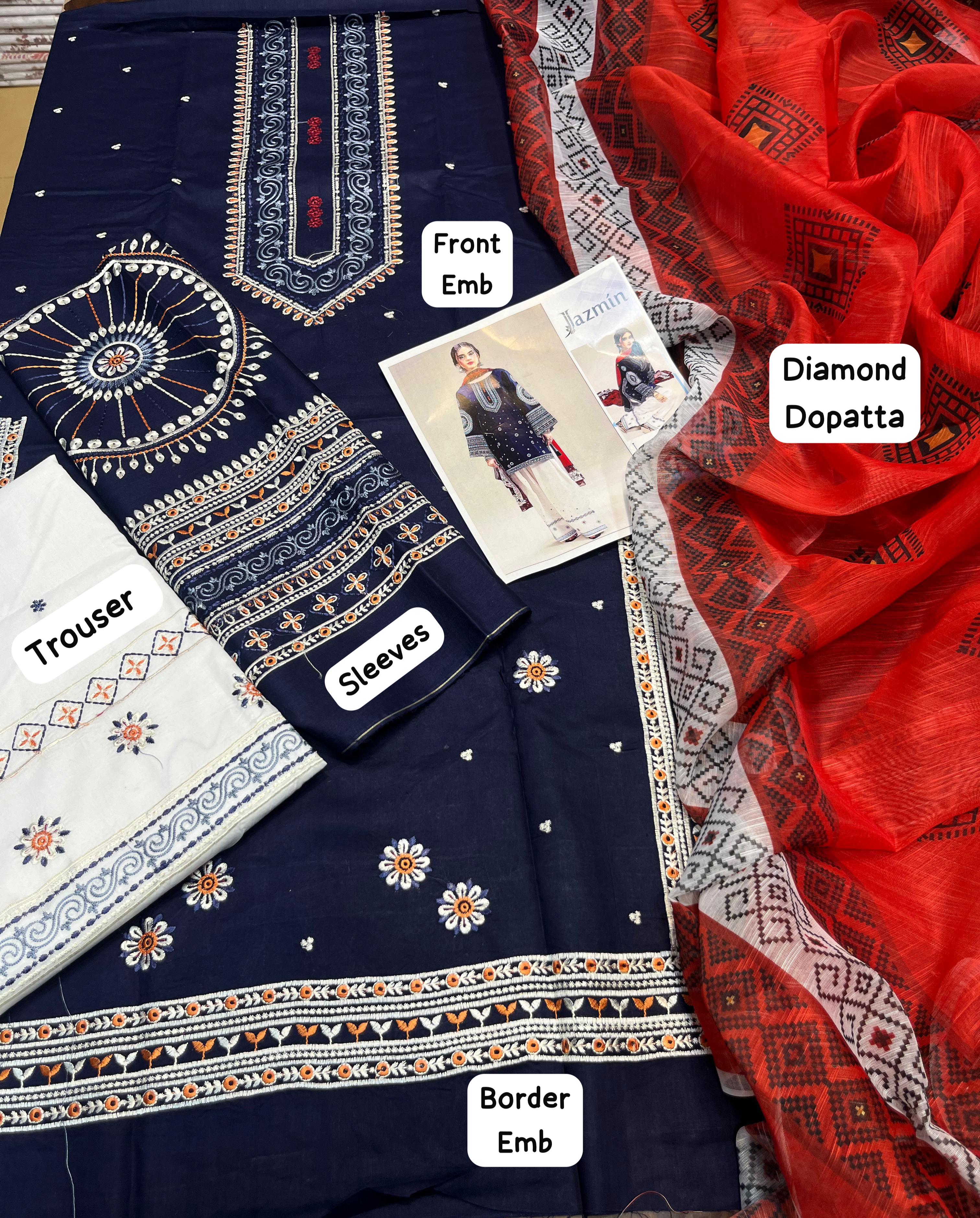 Lawn embroidered unstitched 3 piece dress