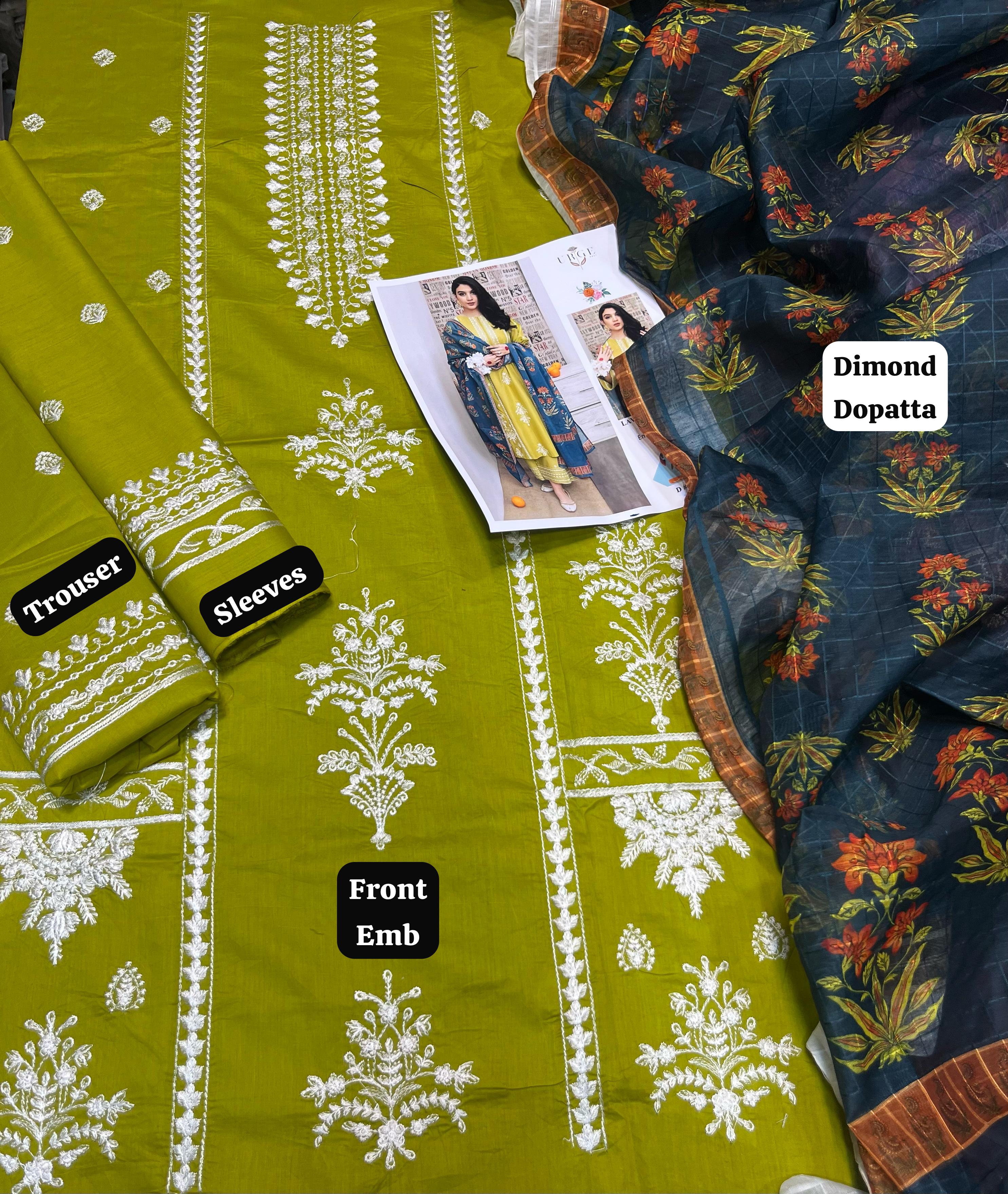 Lawn embroidered unstitched 3 piece dress