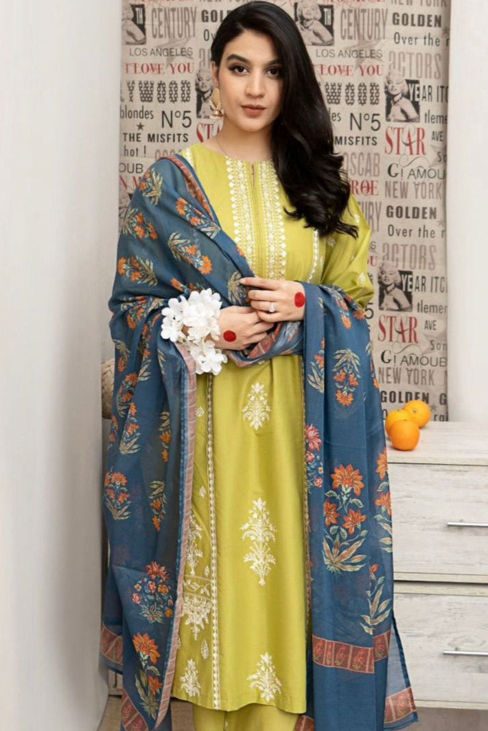 Lawn embroidered unstitched 3 piece dress