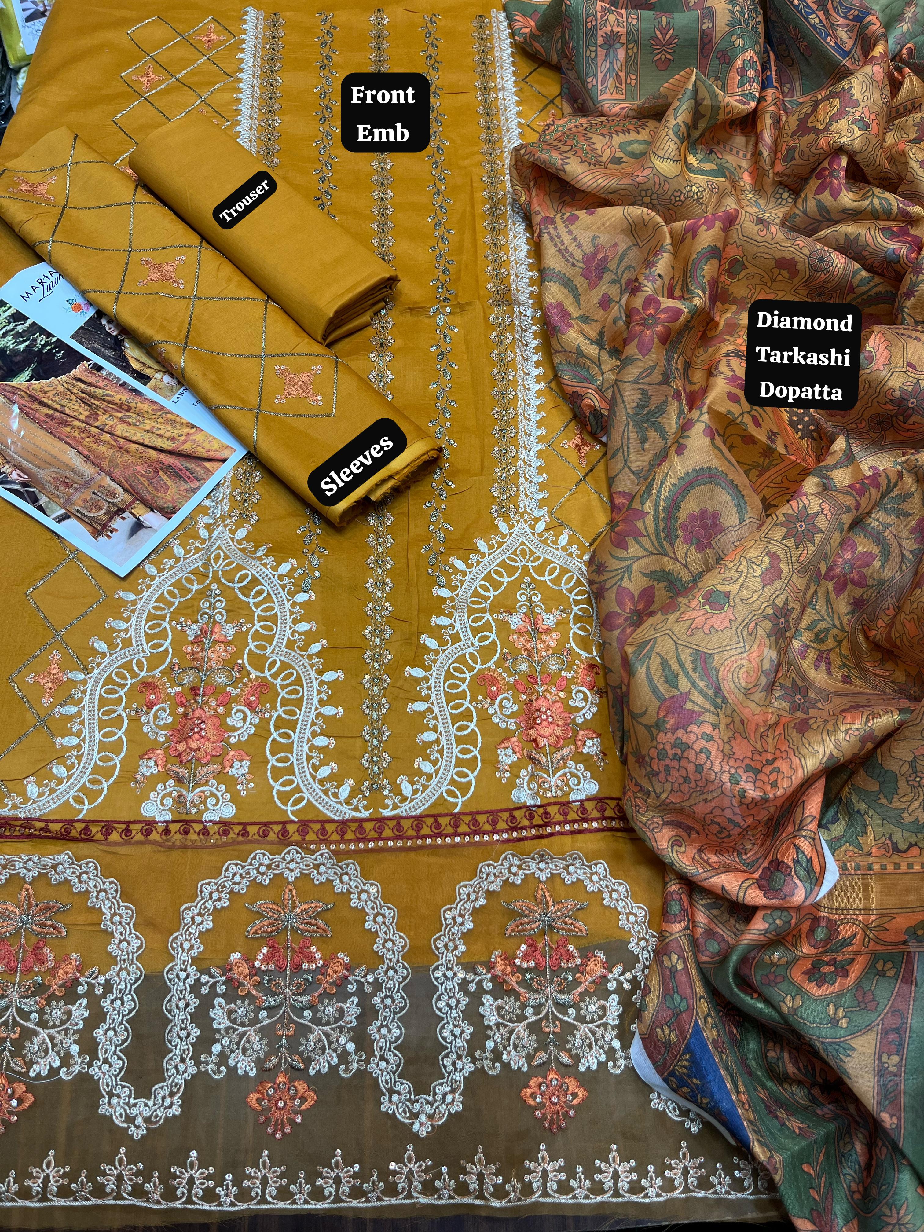 Lawn embroidered unstitched 3 piece dress