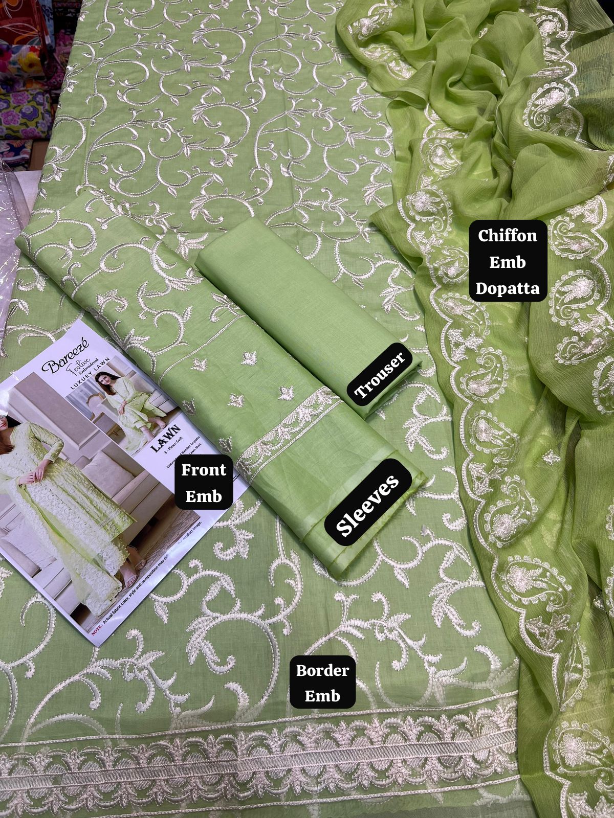 Lawn embroidered unstitched 3 piece dress