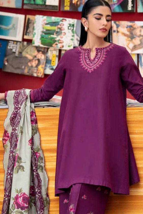 Lawn embroidered unstitched 3 piece dress