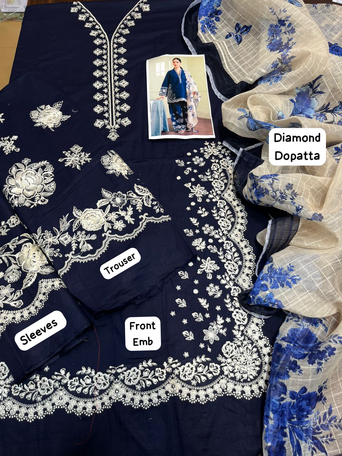 Lawn embroidered unstitched 3 piece dress