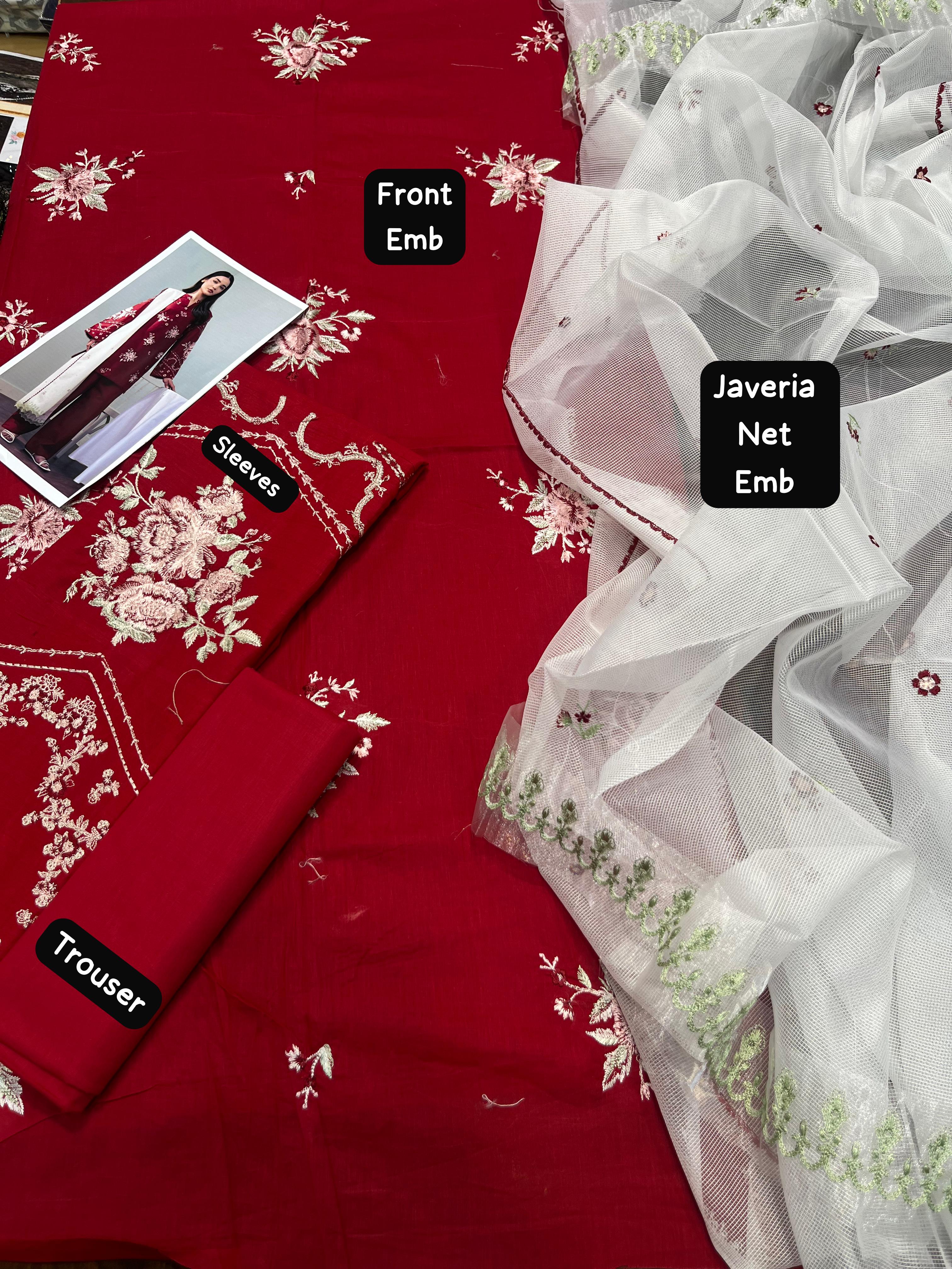 Lawn embroidered unstitched 3 piece dress