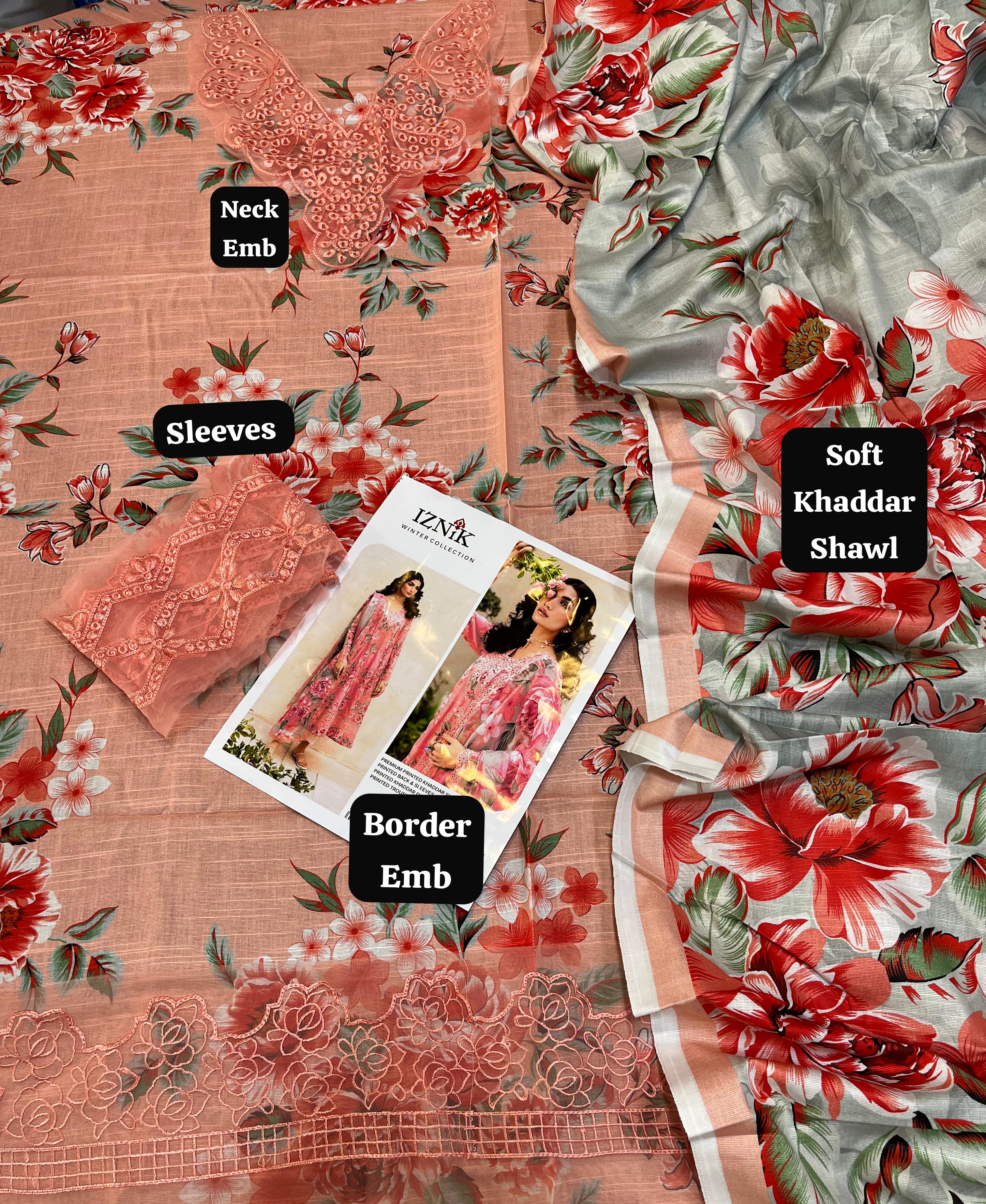 Khaddar digital printed  unstitched 3 piece dress