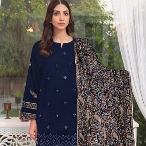 Dhanak embroidered unstitched 3 piece dress