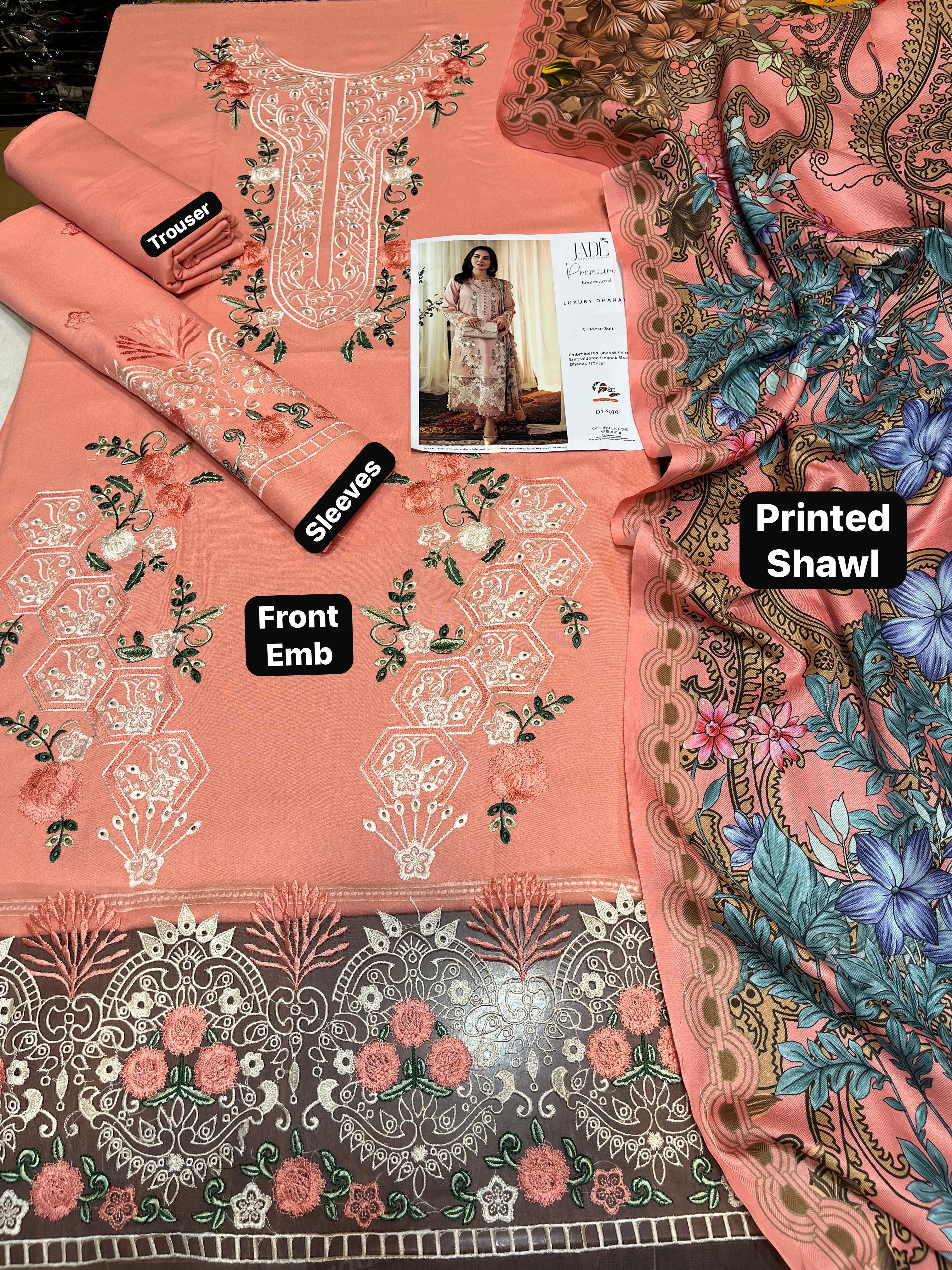 Dhanak embroidered unstitcehed 3 piece dress