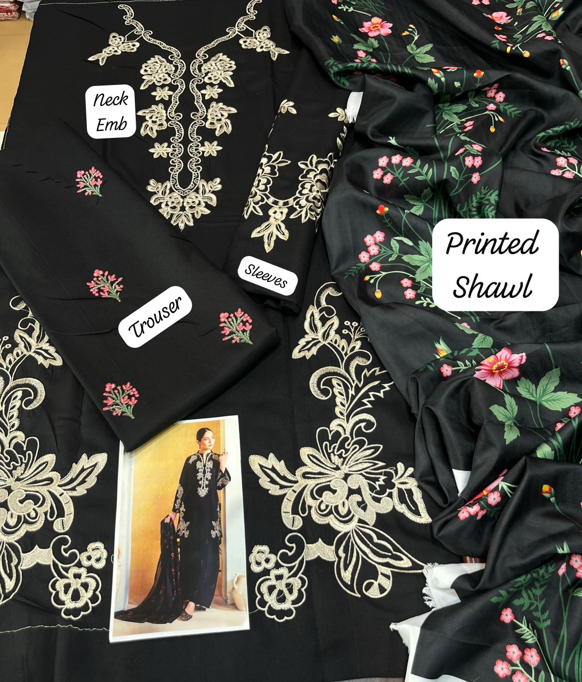 Dhanak embroidered unstitched 3 piece dress