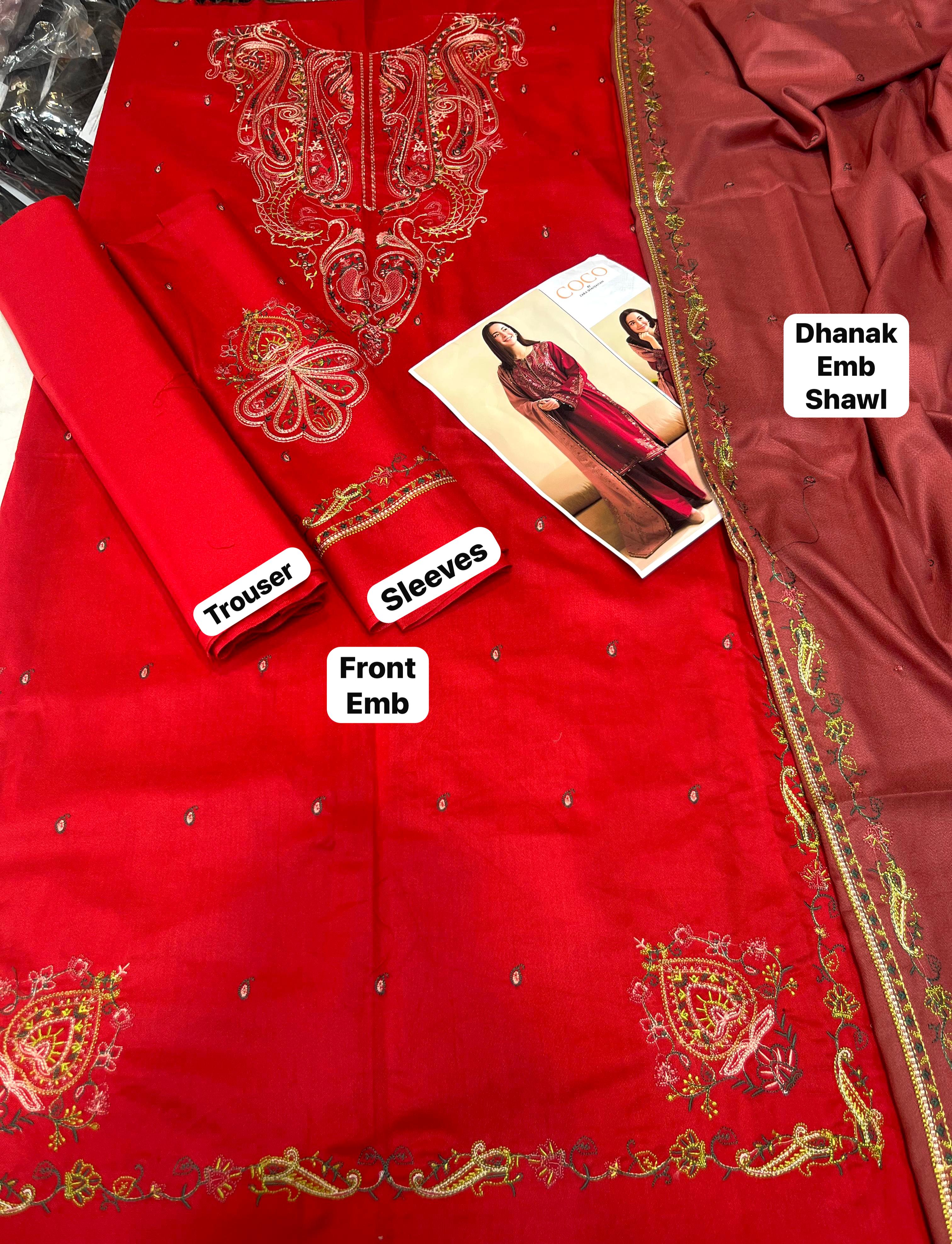 Dhanak embroidered unstitched 3 piece dress