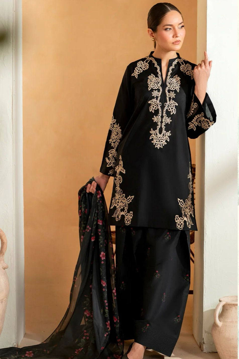 Dhanak embroidered unstitched 3 piece dress