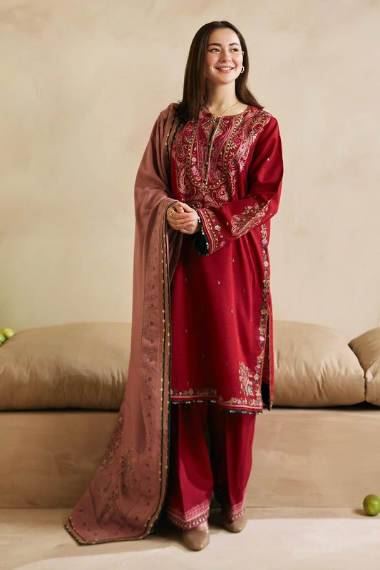 Dhanak embroidered unstitched 3 piece dress