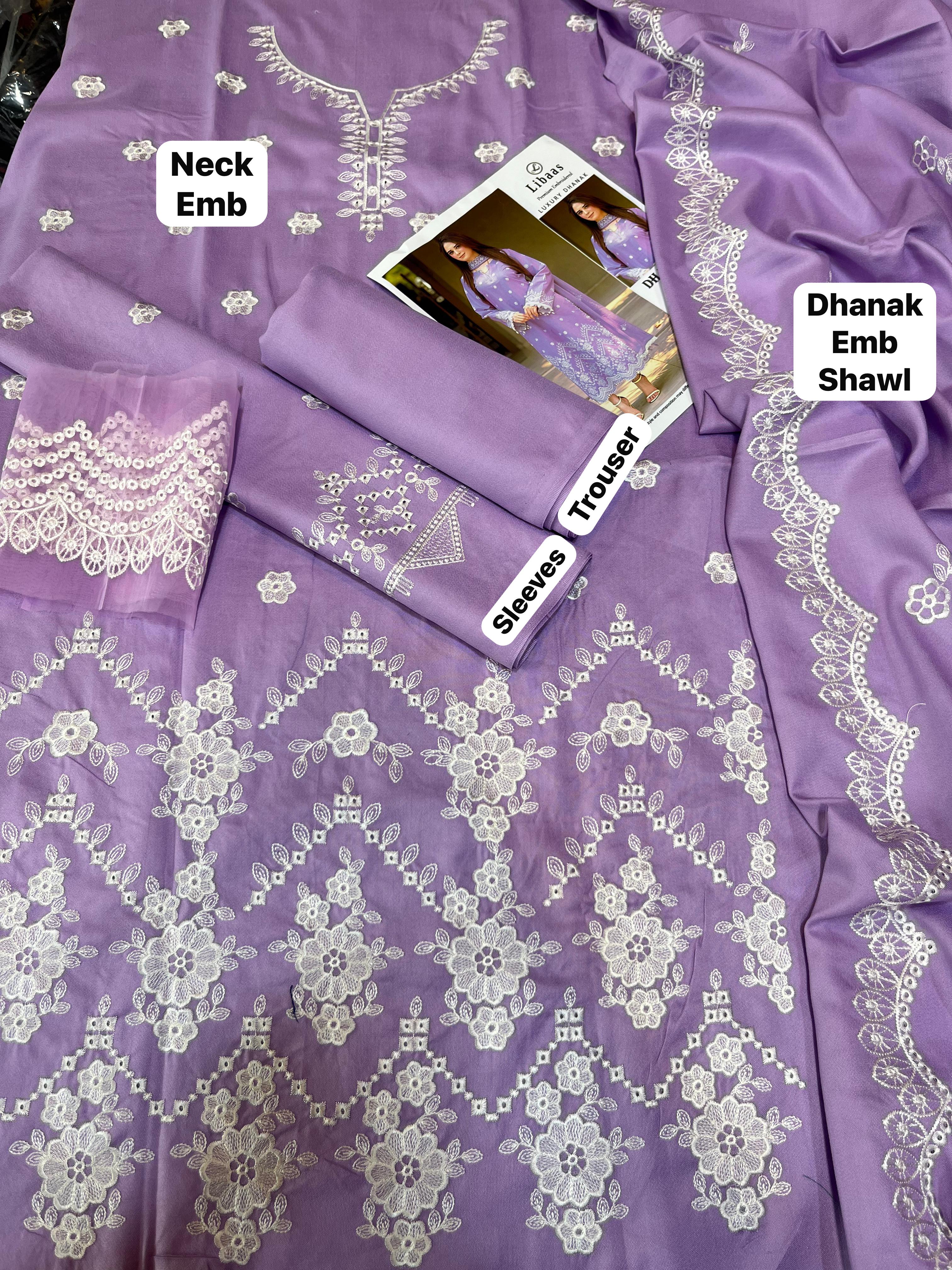 Dhanak embroidered unstitched 3 piece dress