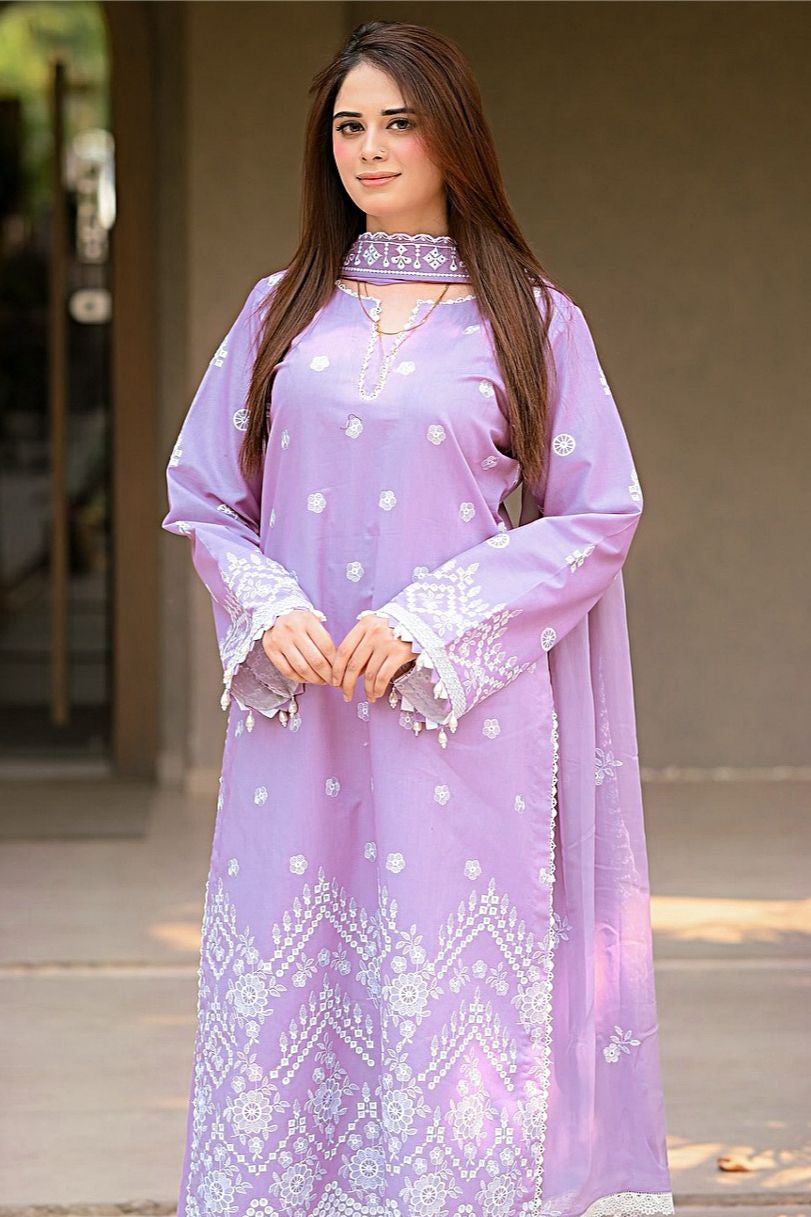 Dhanak embroidered unstitched 3 piece dress