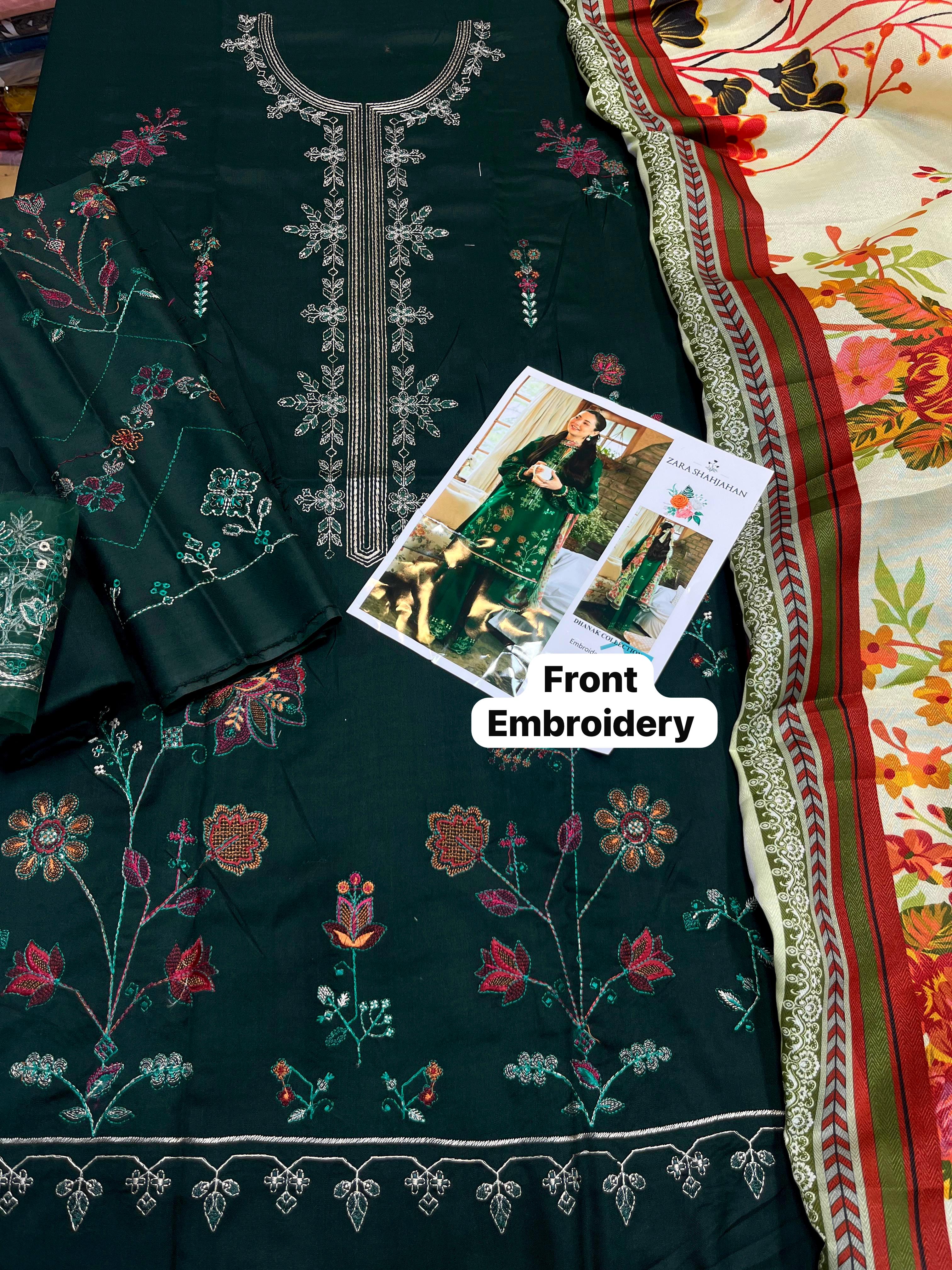 Dhanak embroidered unstitched 3 piece dress