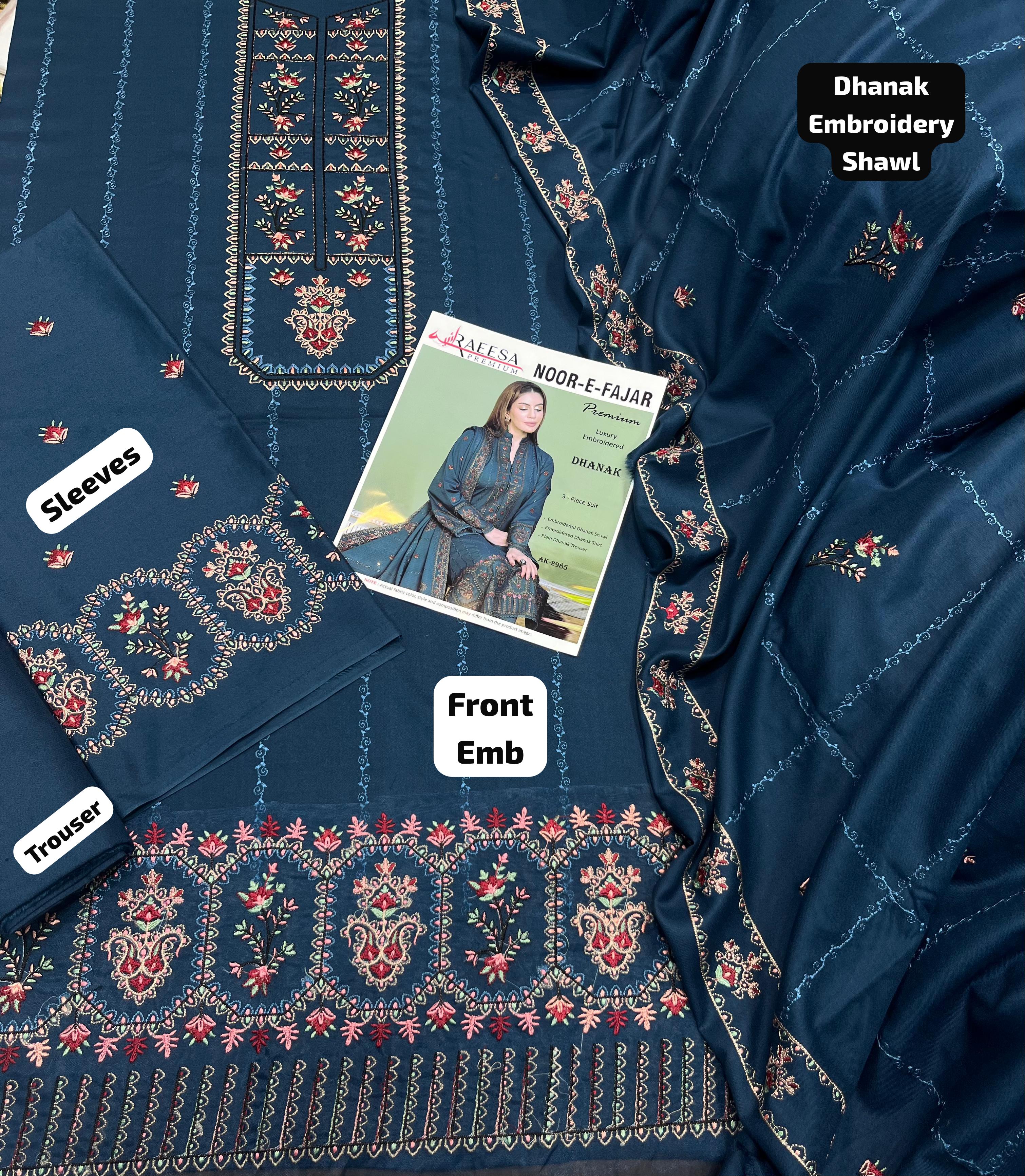 Dhanak embroidered unstitched 3 piece dress