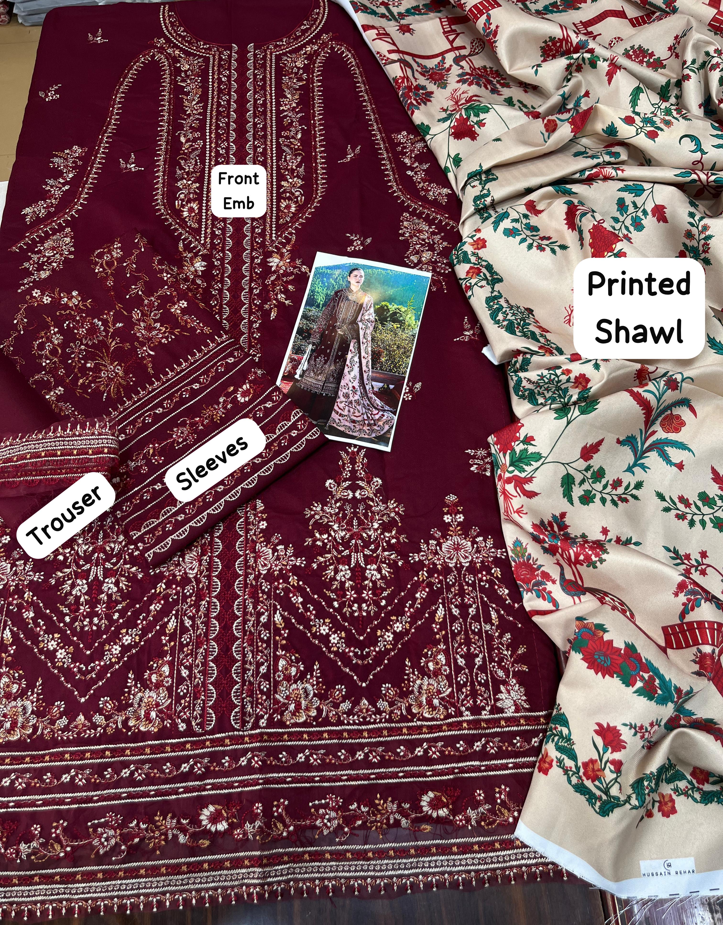 Dhanak embroidered unstitched 3 piece dress