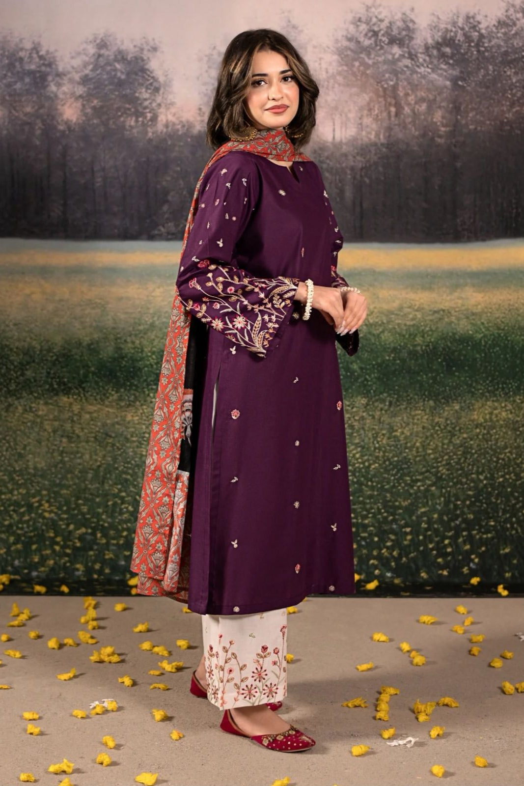 Dhanak embroidered unstitched 3 piece dress
