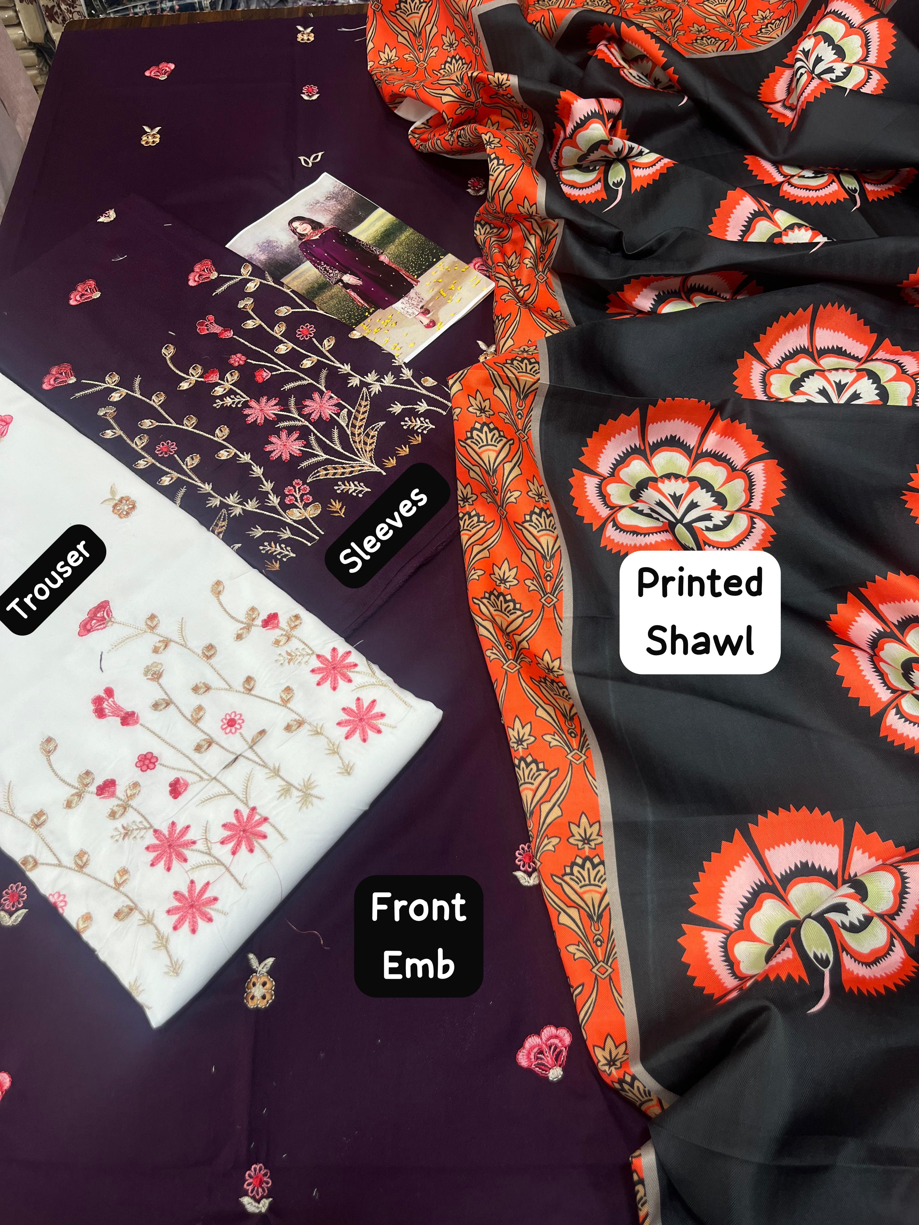 Dhanak embroidered unstitched 3 piece dress