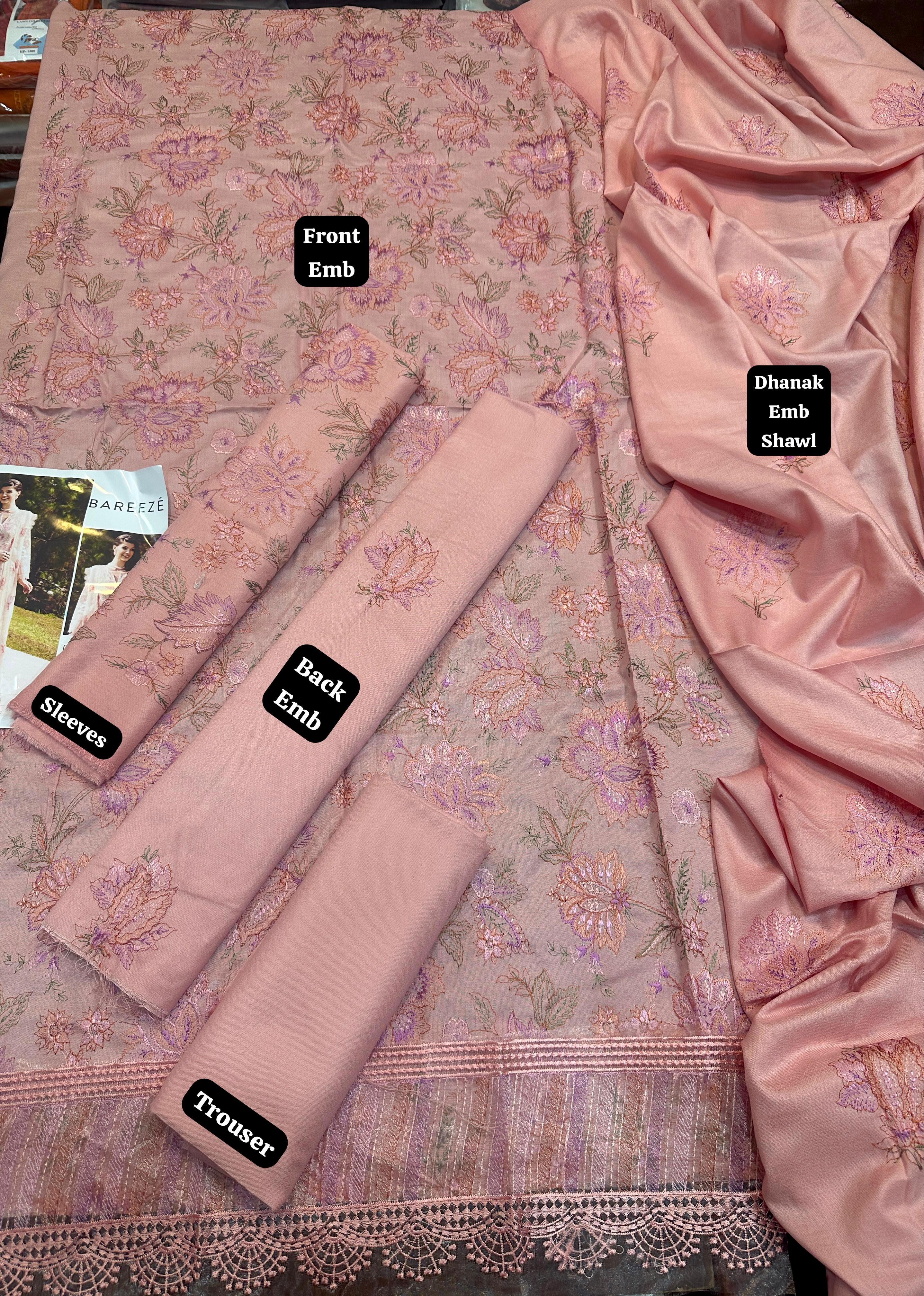 Dhanak embroidered unstitched 3 piece dress