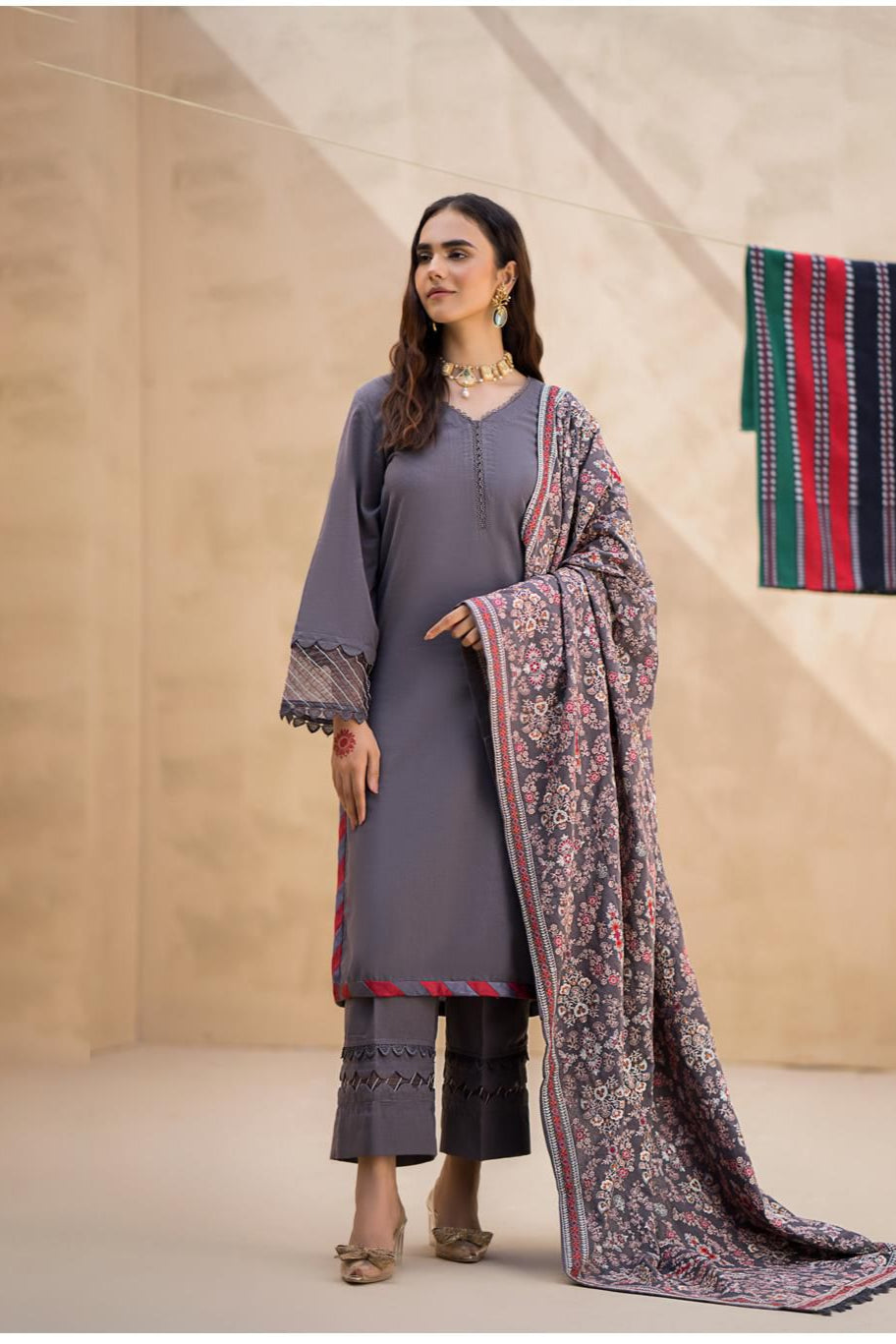 Dhanak embroidered unstitched 3 piece dress