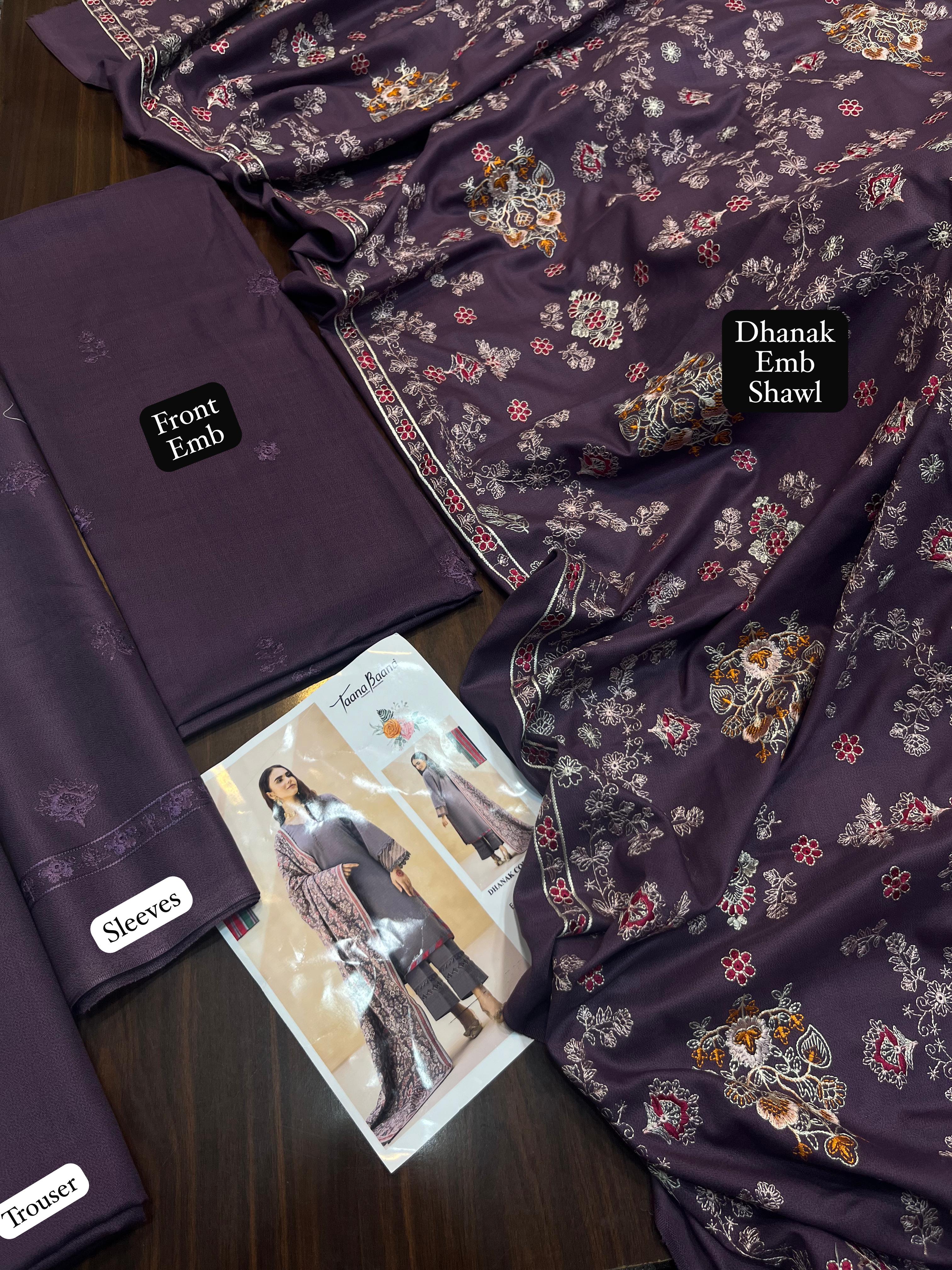 Dhanak embroidered unstitched 3 piece dress