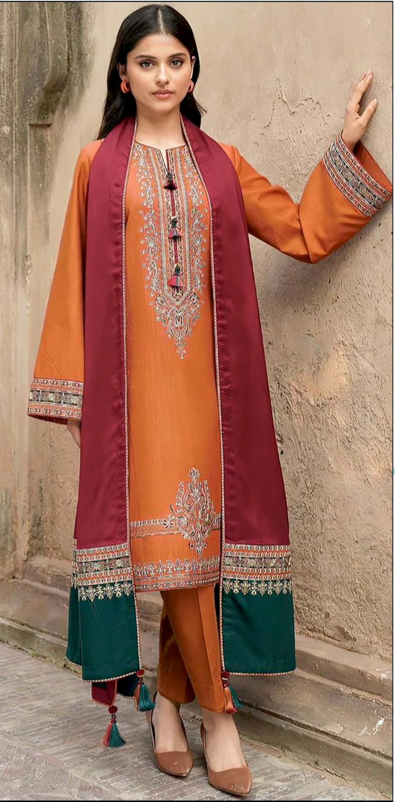 Dhanak embroidered unstitched 3 piece dress
