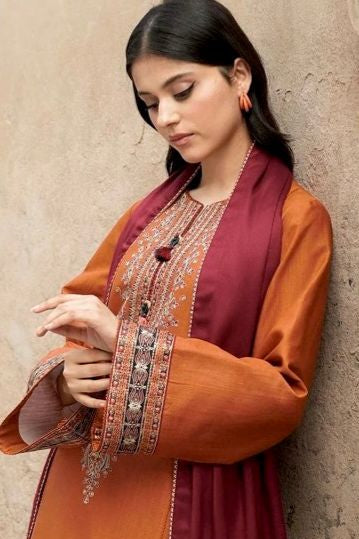 Dhanak embroidered unstitched 3 piece dress