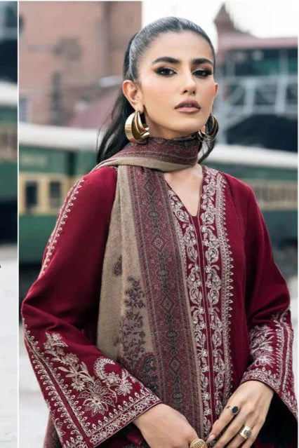 Dhanak embroidered unstitched 3 piece dress