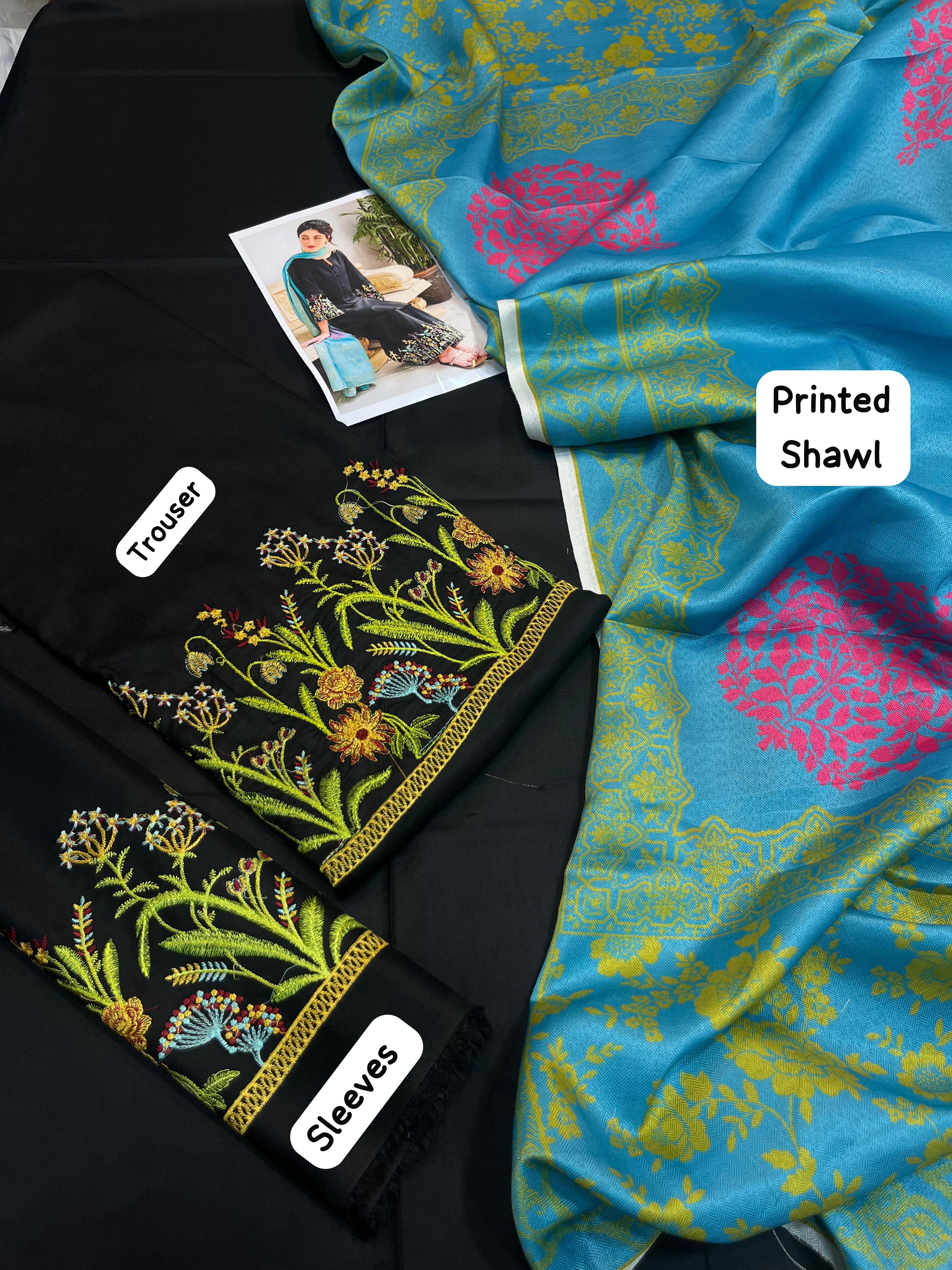 Dhanak embroidered unstitched 3 piece dress