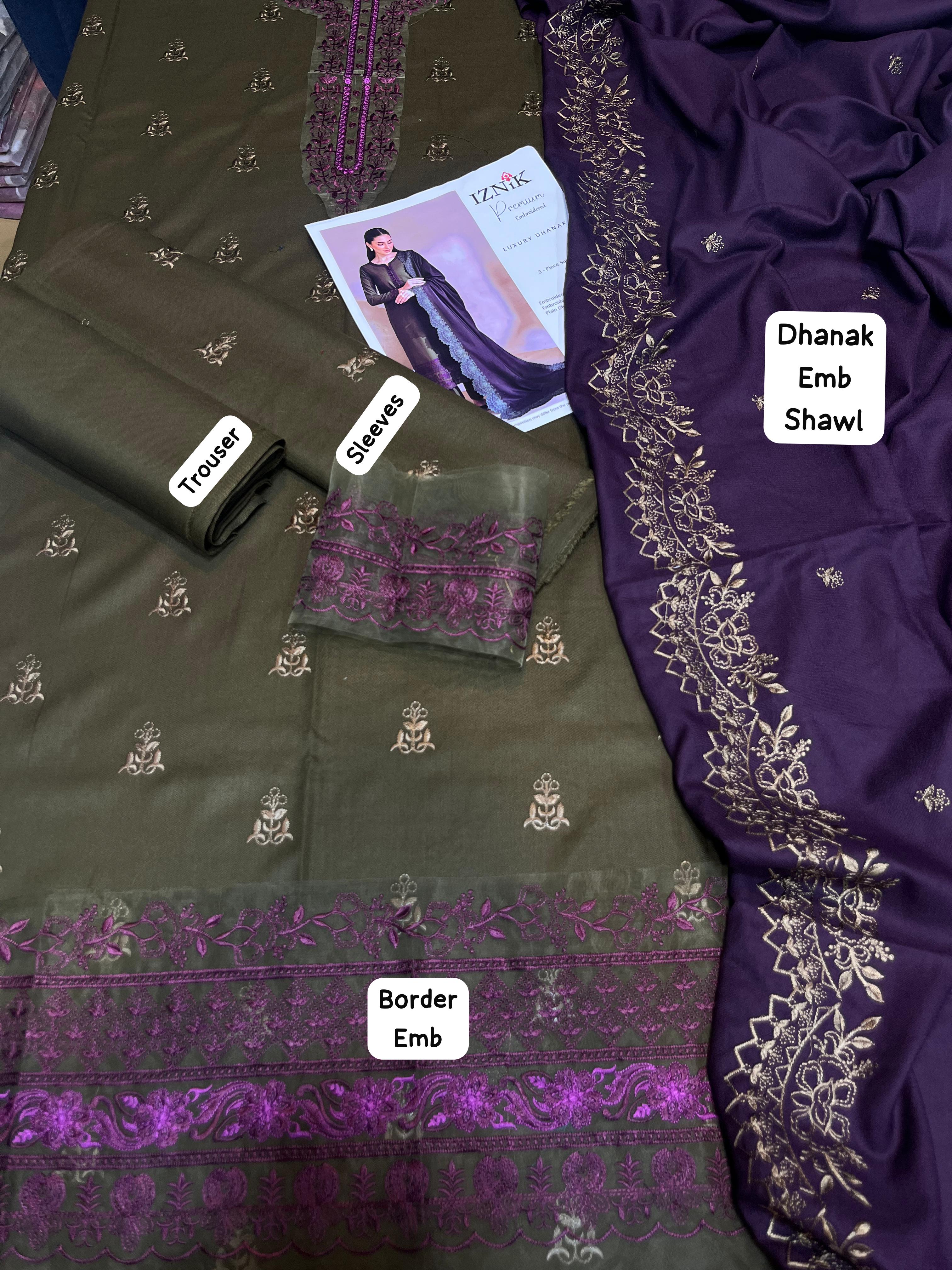 Dhanak embroidered unstitched 3 piece dress