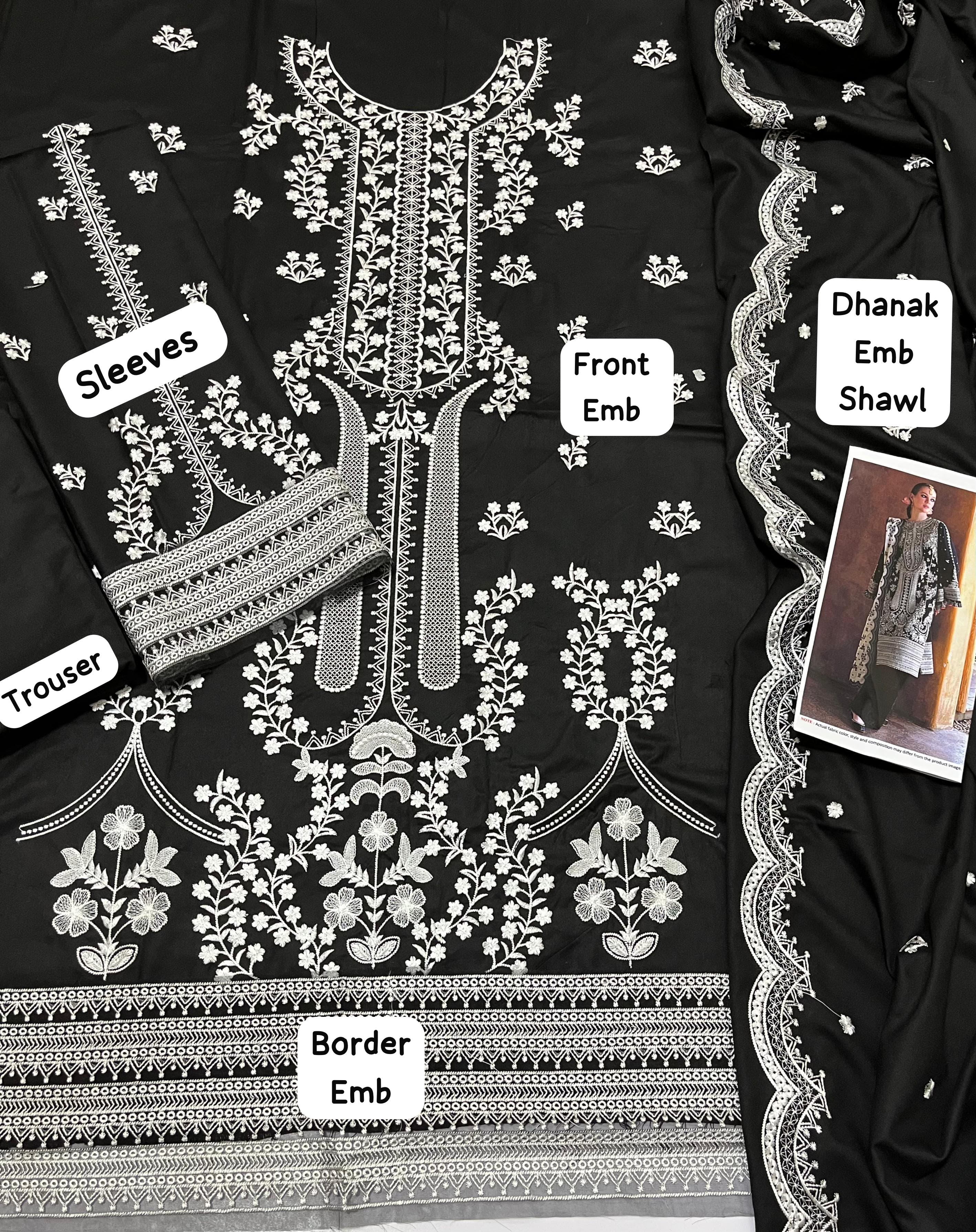 Dhanak embroidered unstitched 3 piece dress