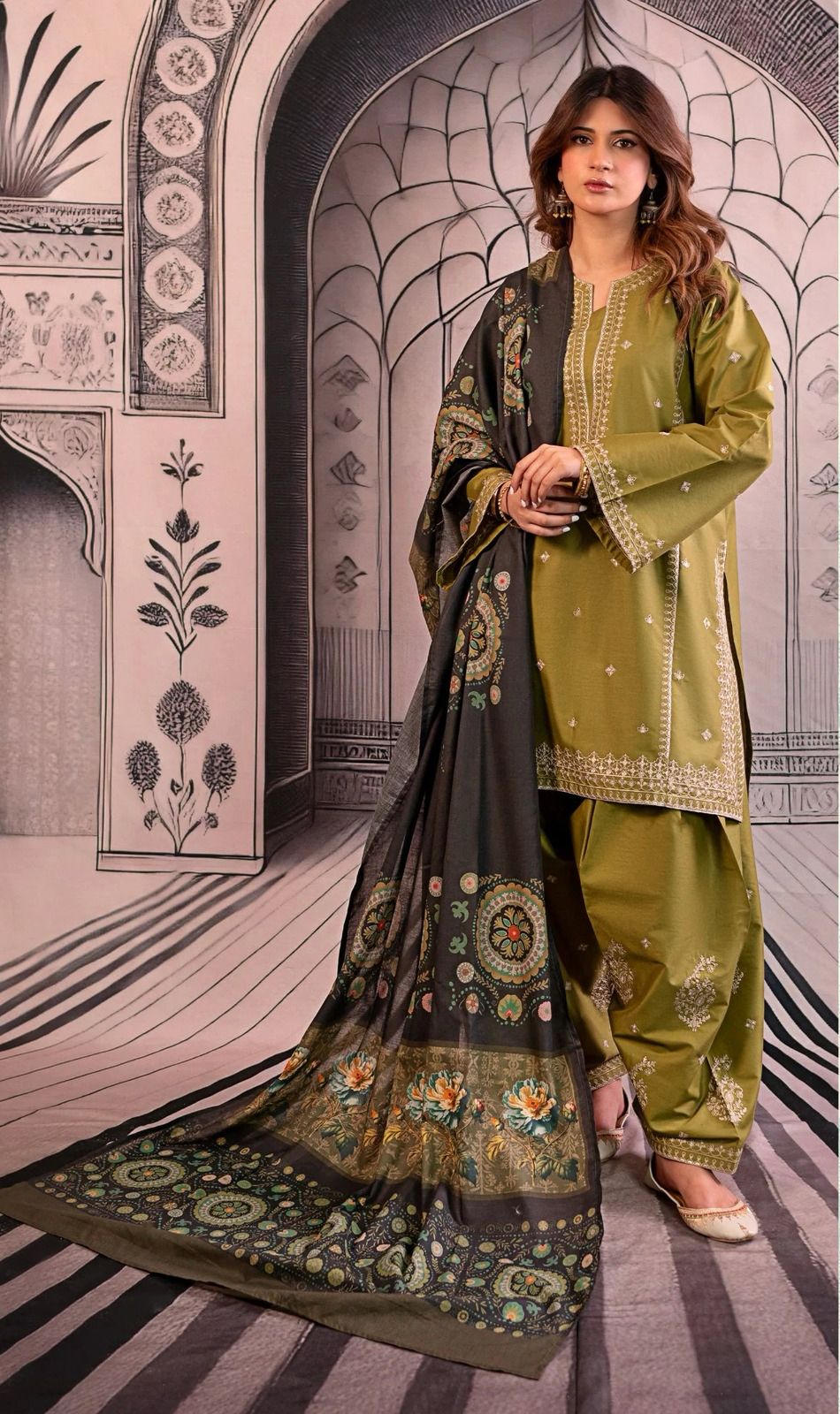 Dhanak embroidered unstitched 3 piece dress