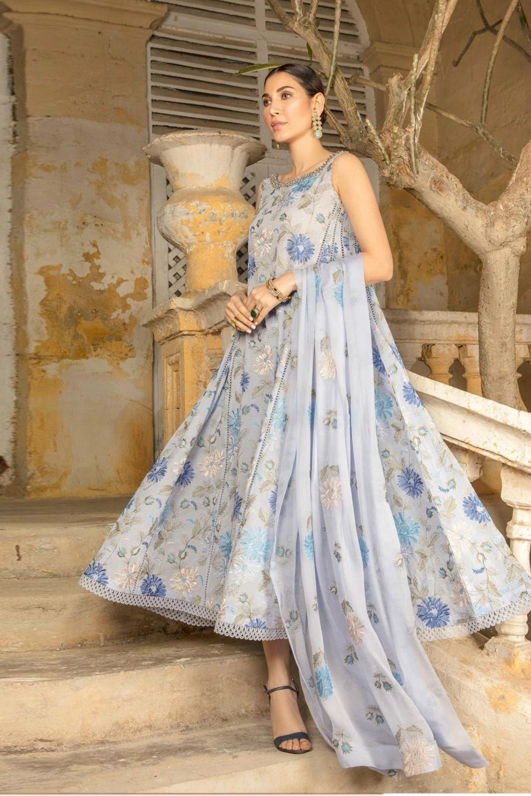 Dhanak embroidered unstitched 3 piece dress