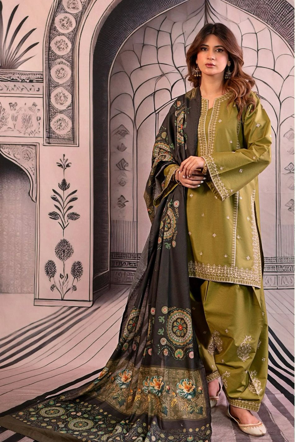 Dhanak embroidered unstitched 3 piece dress