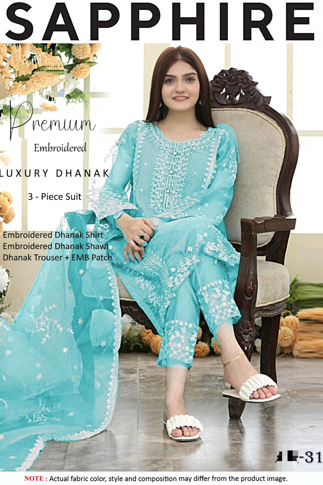Dhanak embroidered unstitched 3 piece dress